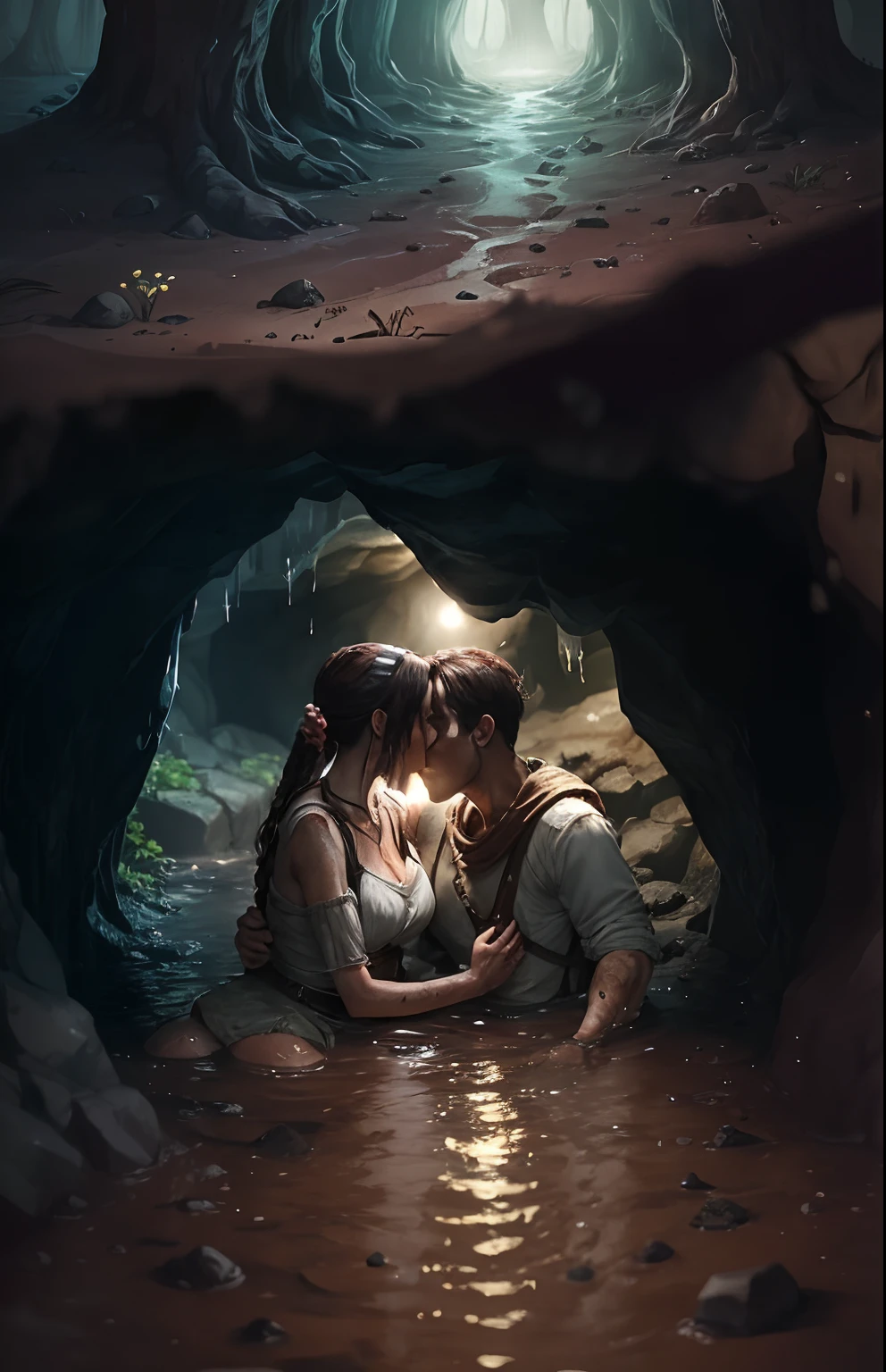 nsfw、horror、cave、bones tered on the ground、cute female devil、Female devil smiling lewdini skirt、A human man is forced to have sex.、sex assaom a wo to a man、man being attacked、Realistic expression of a crying man、intense sex、Overflowing semege amount of sem