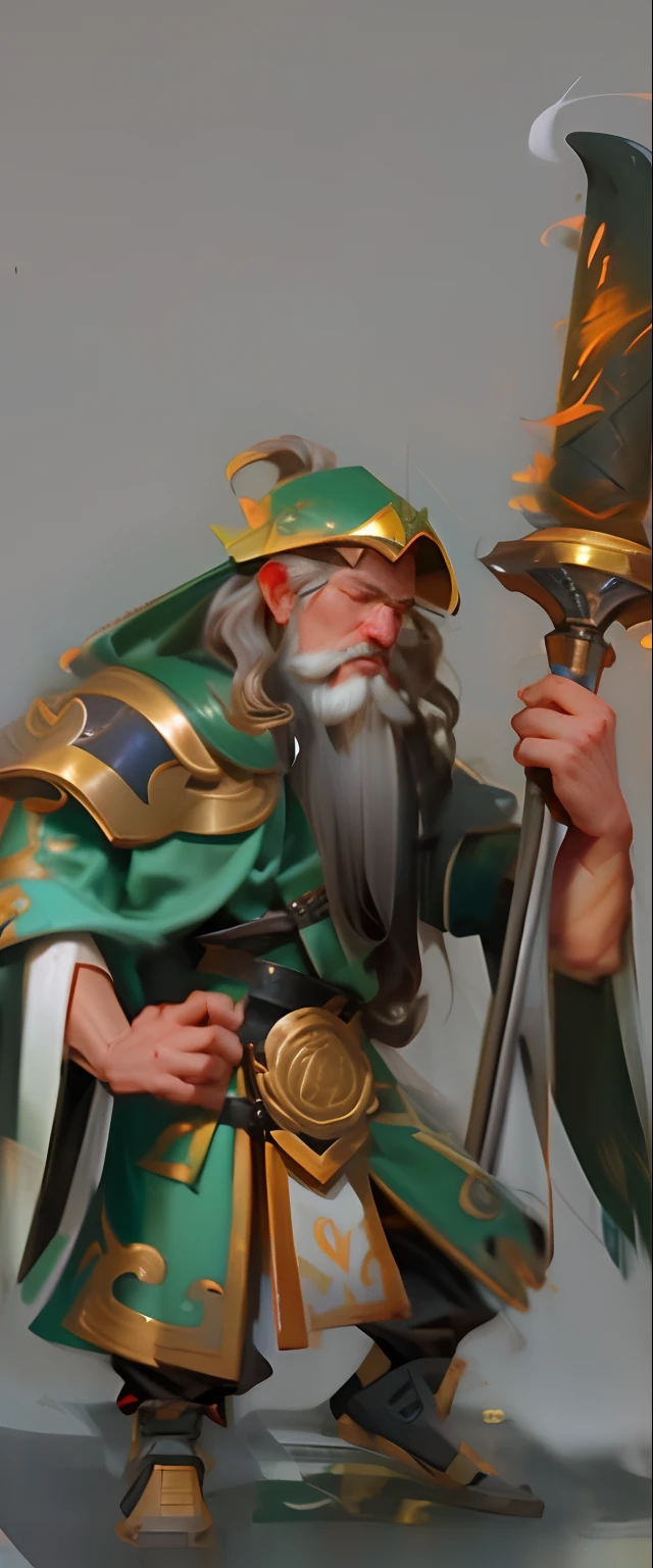 Cartoon image of a man holding a sword and a green robe, Guan yu, inspired by Huang Ding, bian lian, Inspired by Hu Zaobin, Inspired by Huang Shen, olchas logan cure liang xing, Inspired by Shen Zhou, inspired by Wu Bin, Taoist, hua cheng, inspired by Li Kan, inspired by Du Jin, Kuang Red 8K HD Impasto Q Edition