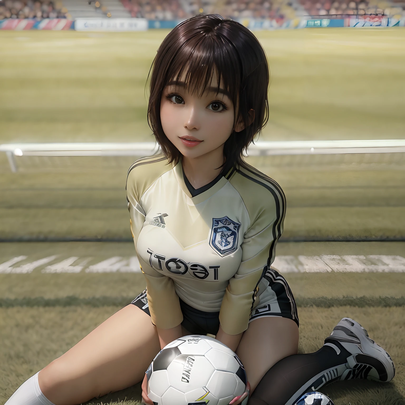 Short-haired woman in soccer uniform, It's like Fabiola Nascimento, Soccer ball at your feet, CG Rendering, Alexis Franklin, julia fuentes, Tuba Metront, olivia de bernardinis, amanda clarke, Martinne Johanna, Running on the football field, Soio