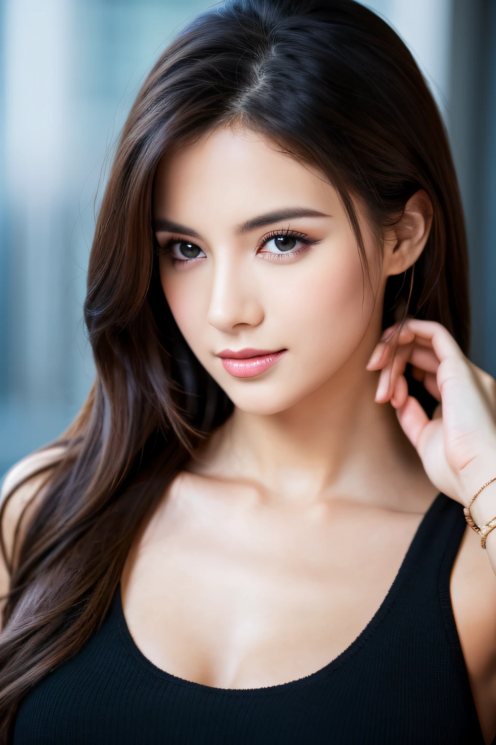 Close-up portrait of a woman in a black top posing for a photo, Beauty woman, Attractive woman, Beautiful Face Woman, Beautiful young woman, Young beautiful woman, Beautiful woman, gorgeous woman, shutterstock, gorgeous beautiful woman, beautiful woman face, a photography of a beautiful woman, istock, Sexy face, Very beautiful woman, Cute Woman, attractive beautiful face, attractive girl