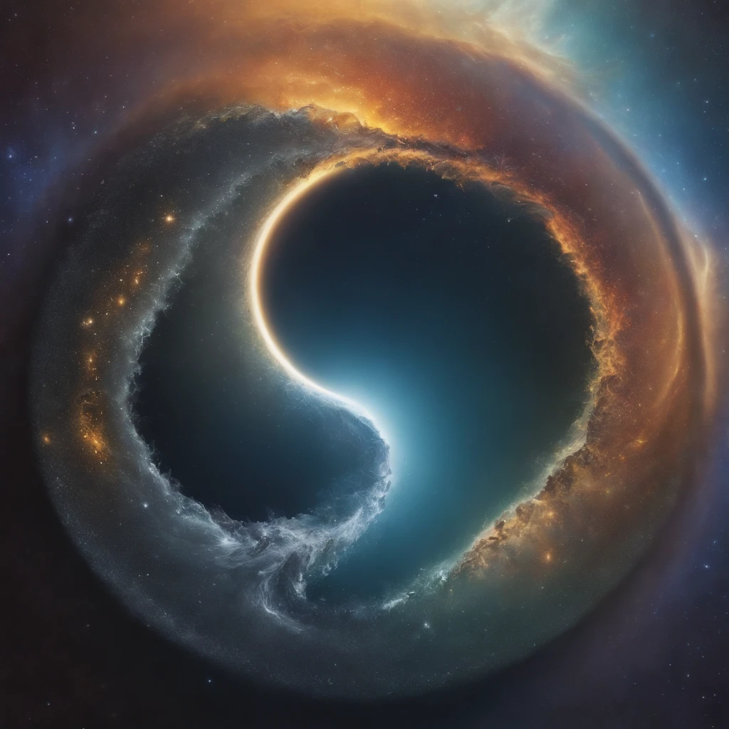 "In a colorful multiverse where reality bends to the whims of quantum mechanics, imagine a yin and yang totem filled with earth and water, fire and wind across parallel dimensions, where gravity changes, time loops, and the possibilities are endless."