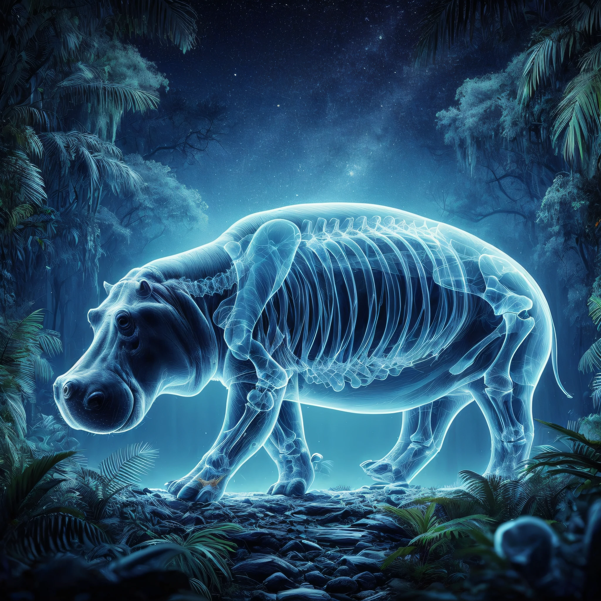 x-ray photograph of a hippo in the jungle