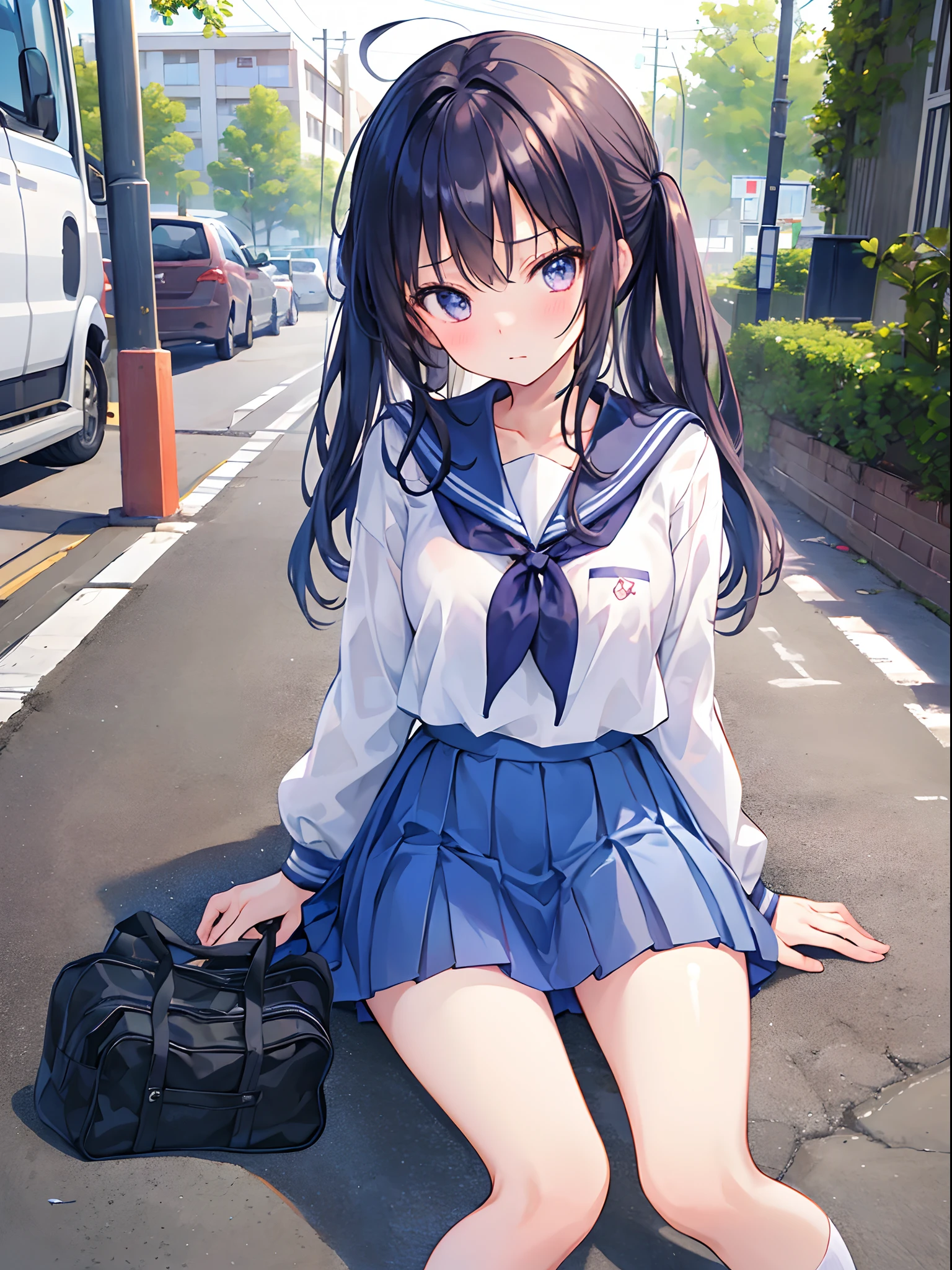 cute little、hi-school girl、Visible panties
