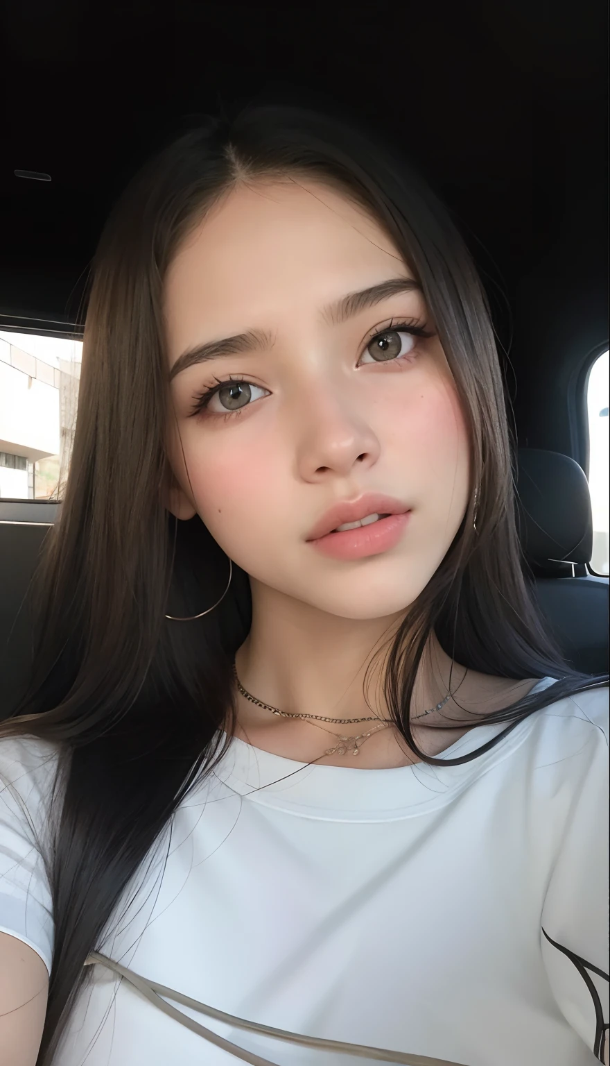 Woman in a car with a sweater on and a necklace, Atractivo rostro hermoso, Hermosa cara atractiva, chica atractiva, 19 year old girl, 18 years old, Hermosa chica modelo, pale-skinned persian girl, Hermosos rasgos de cara fina, cara extremadamente hermosa, Hermosa cara redonda, hermosa joven, hermosa fina - cara, Hermosa modelo de chica