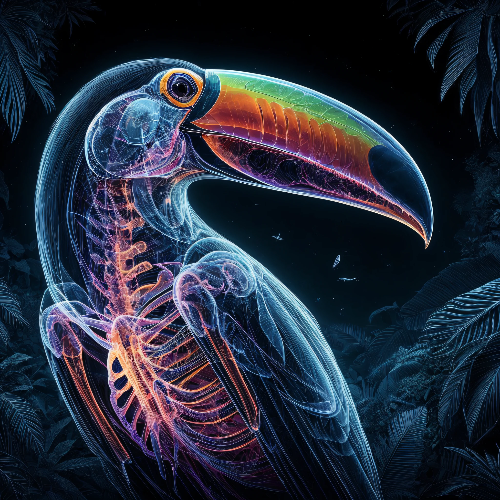 x-ray photograph of a colourful toucan