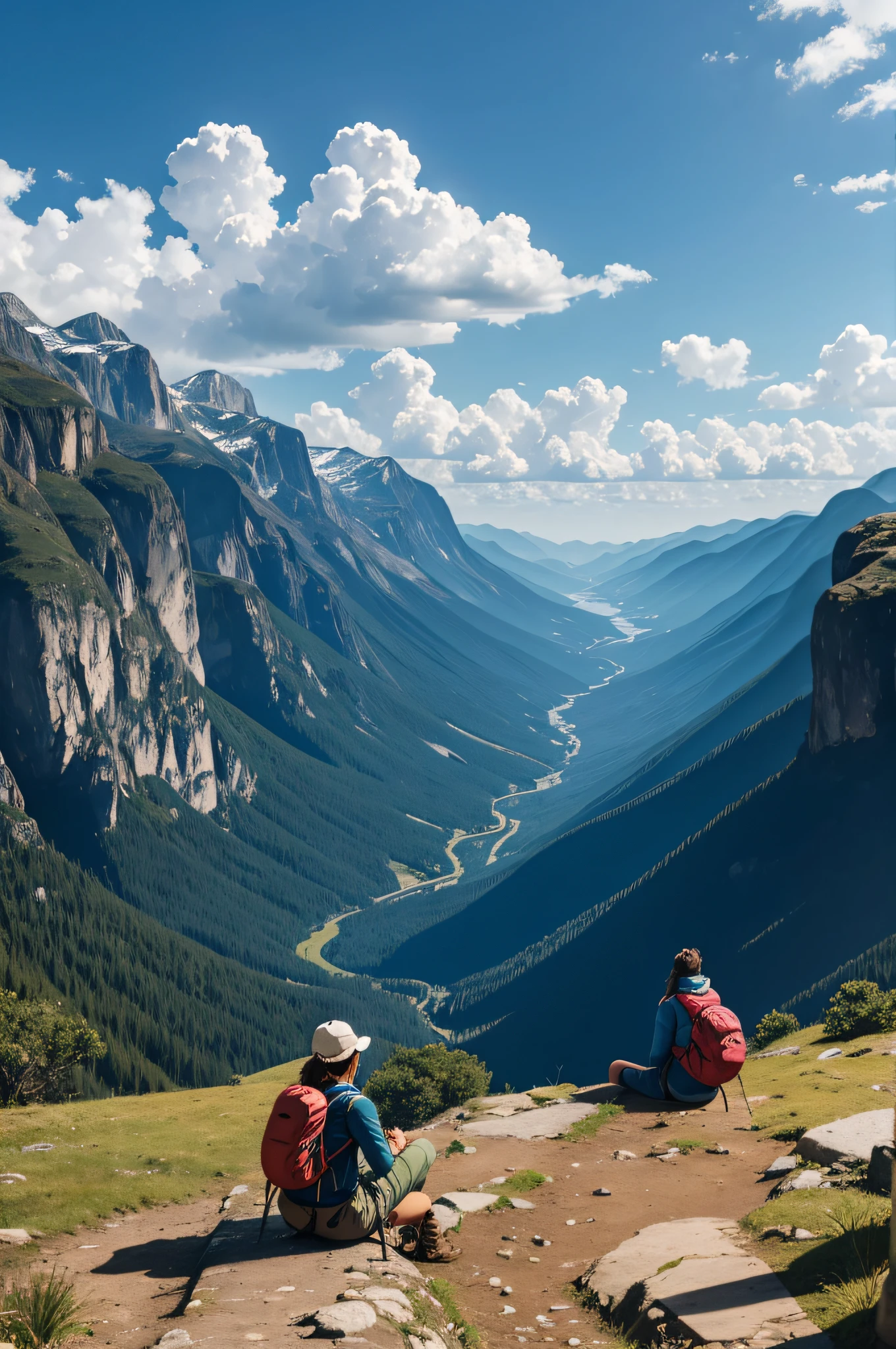 The hiker pauses on their journey, taking a moment to absorb the stunning view and the tranquil surroundings. The pause symbolizes the idea that our heart and soul can serve as our compass on this remarkable journey, guiding us to moments of serenity.