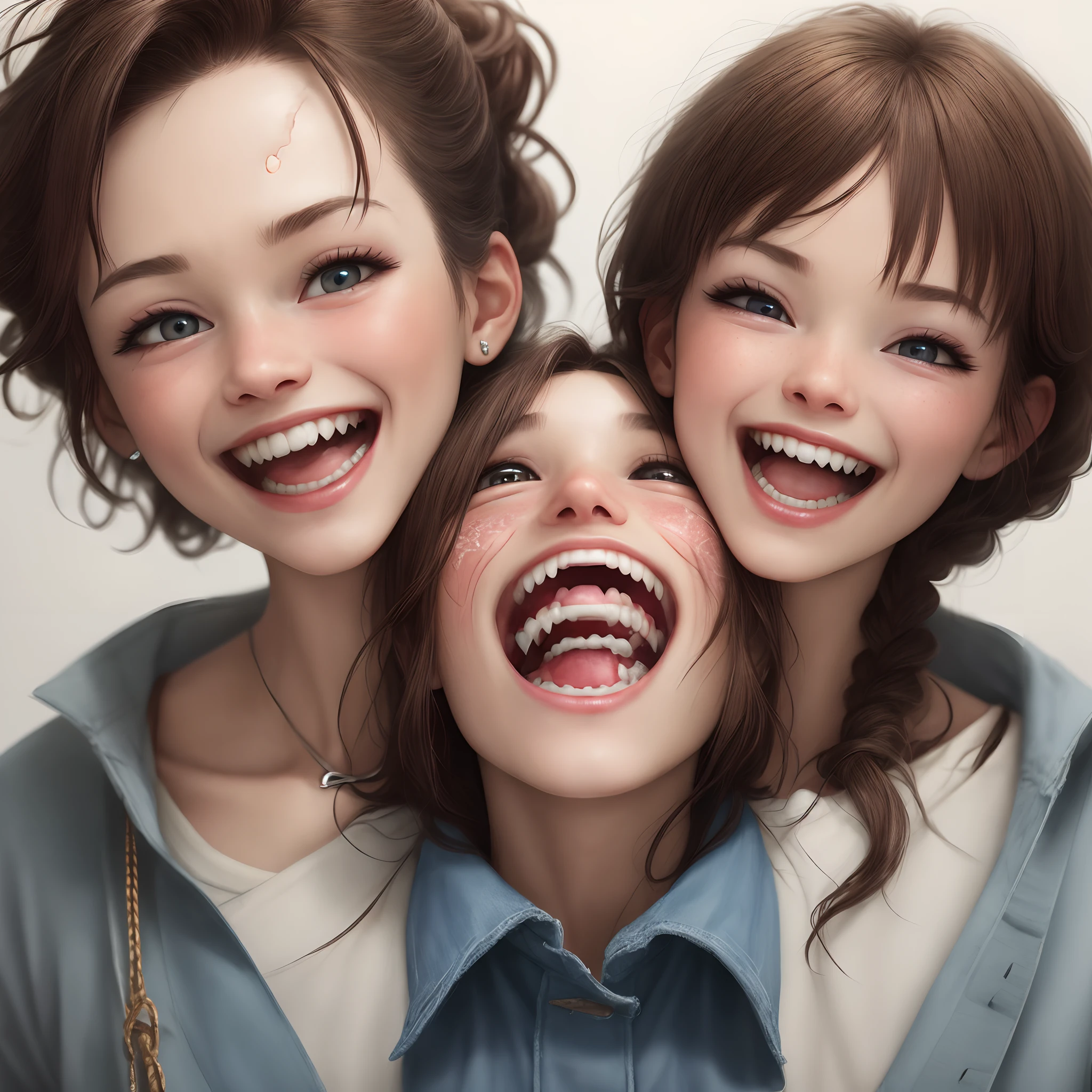 amazing photo portrait of a group of friends laughing, photography, detailed skin, realistic, photorealistic, highly detailed, full body shot, expressive facial features, high detail RAW color artwork, soft soft lighting, shallow depth of field, focus sharp, hyperrealism,