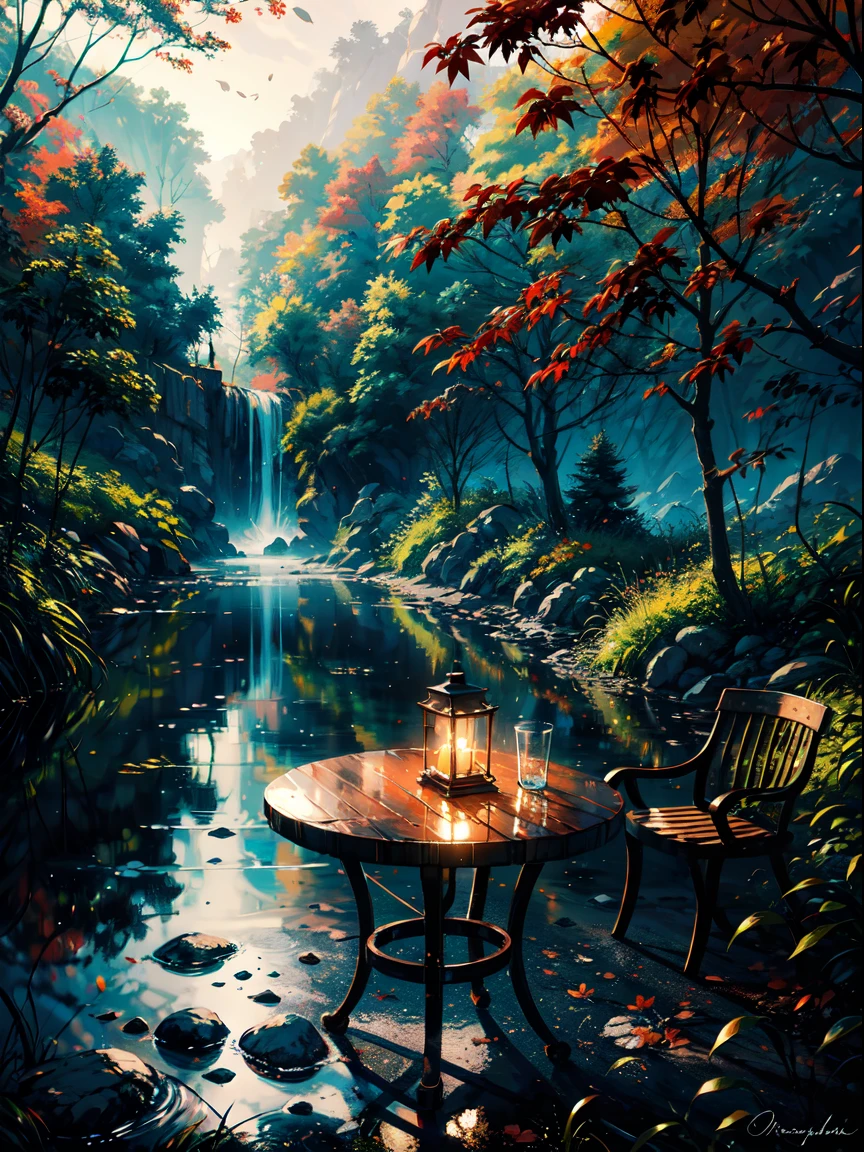 Digital painting,aesthetic,maple leaf,coffee mug,table,ghibli style,high quality,realistic colors,vibrant lighting,cozy ambiance,autumn vibes,nature-inspired,crisp details,subtle textures,dreamlike atmosphere,peaceful setting,artistic composition,calming colors,soothing tones,meticulous craftsmanship,warm color palette,serene mood,perfectly portrayed reflection,delicate brushstrokes,soft lighting,inviting scene,ethereal beauty,magical touch,nostalgic feel,whimsical elements,tranquil ambiance,subtle gradients,sublime artwork,aesthetic delight,attention to detail,impressive clarity,naturalistic shadows,rich textures,subdued color palette,cozy corner,ethereal glow,gentle warmth,timeless style