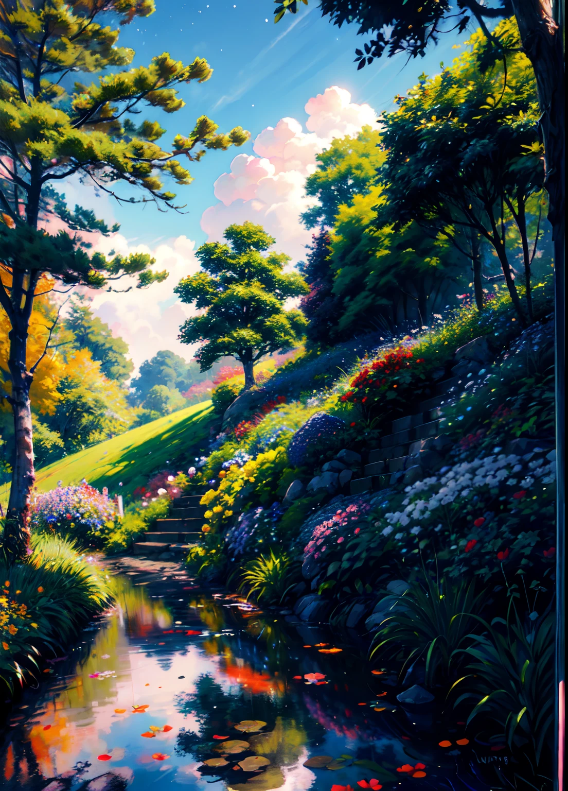(best quality,4k,8k,highres,masterpiece:1.2),ultra-detailed,(realistic,photorealistic,photo-realistic:1.37),HDR,UHD,studio lighting,ultra-fine painting,sharp focus,physically-based rendering,extreme detail description,professional,vivid colors,bokeh,landscapes,illustration,fruit garden,serene,peaceful,ethereal,blissful,colorful,lush greenery,soothing,flourishing,twinkling stars,cloudless sky,sunshine filtering through the trees,tranquil atmosphere,fresh air,scent of blooming flowers,dappled light,glistening dewdrops,bees buzzing,whispering breeze,birds chirping,elegant strawberry plants,luscious red strawberries,delicate white flowers,rustling leaves,secluded pathway,serene pond,reflection of the sky,rolling hills,gentle slopes,picturesque scenery,harmonious composition,crimson sunset,twilight hues,golden hour,sprinkling of flowers,soft gradient of colors,impressionistic strokes