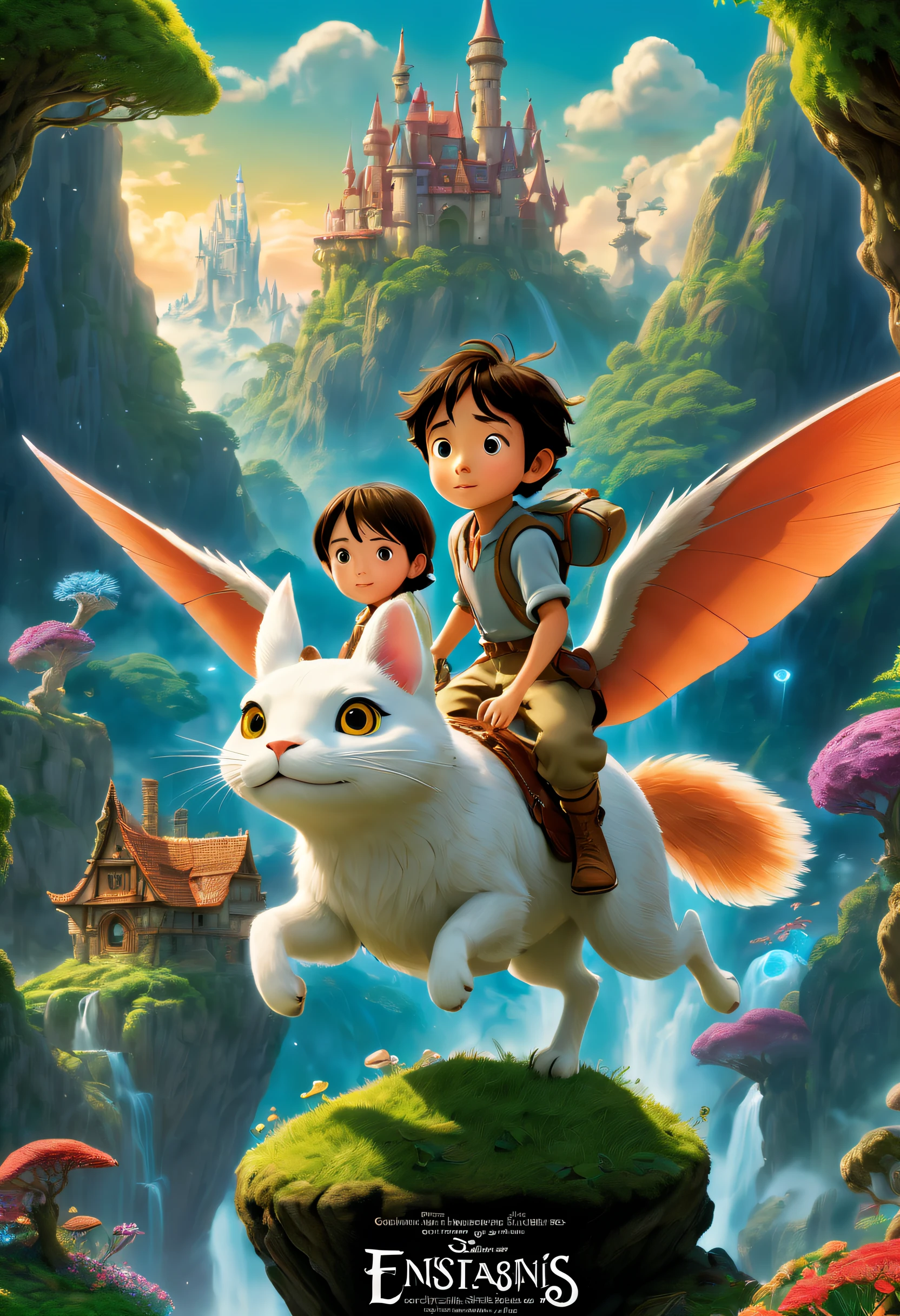 Movie poster:2,Embark on a whimsical and enchanting journey with this captivating movie poster for a fantasy adventure, where a young hero embarks on a magical quest through a vibrant and mystical world. The composition transports viewers to a realm of fantastical creatures and breathtaking landscapes, with vibrant colors and intricate details. The use of soft lighting and ethereal elements adds to the enchantment, evoking a sense of wonder and awe. Directed by renowned filmmaker Hayao Miyazaki，text:2