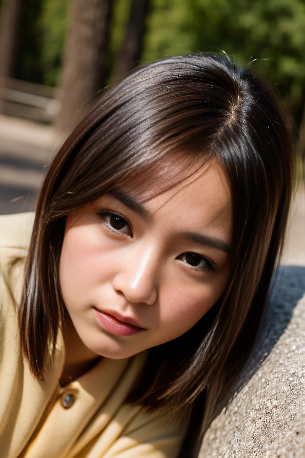 (((masterpiece))), top-quality, Extremely detailed, Detailed background,
birdseye view, 18mm Wide Lens, longshot, Quiet lakeside bench in the forest, Sitting, Very beautiful girl, Japanese, 12 yo, Detailed face, Bangs, (Full body:1.3), (Random hairstyles :1.2), (Young Face), (Perfect body:1.1), Blouse, Skirt, Autumn, in 8K, Wallpaper, amazing, finely detail, Ultra-detailed, 超A high resolution, Extremely detailed, Pure erotic face, extremely detailed eye and face, Beautiful detailed eyes, highly detailedskin, No makeup, (Natural Skin),