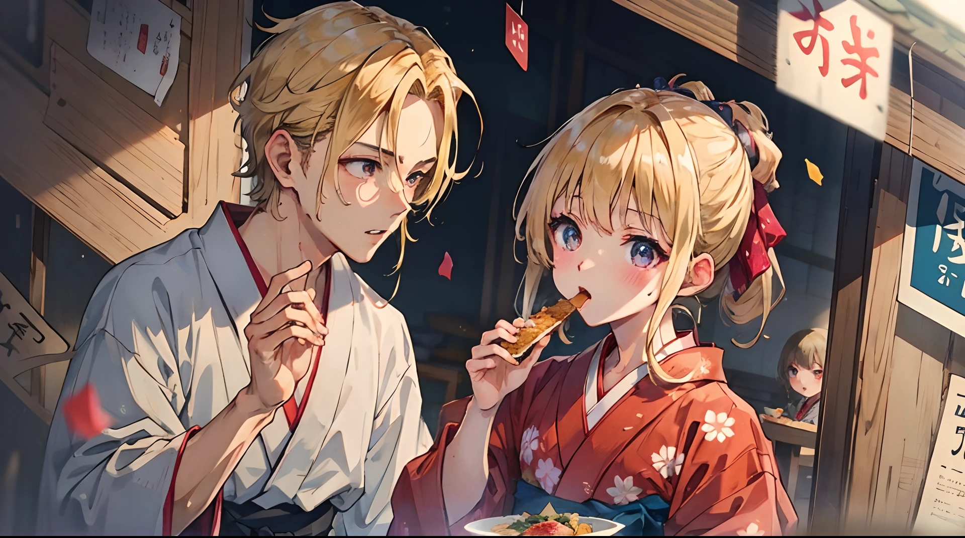 Anime Man Handsome Blonde Yukata Hakama Eat