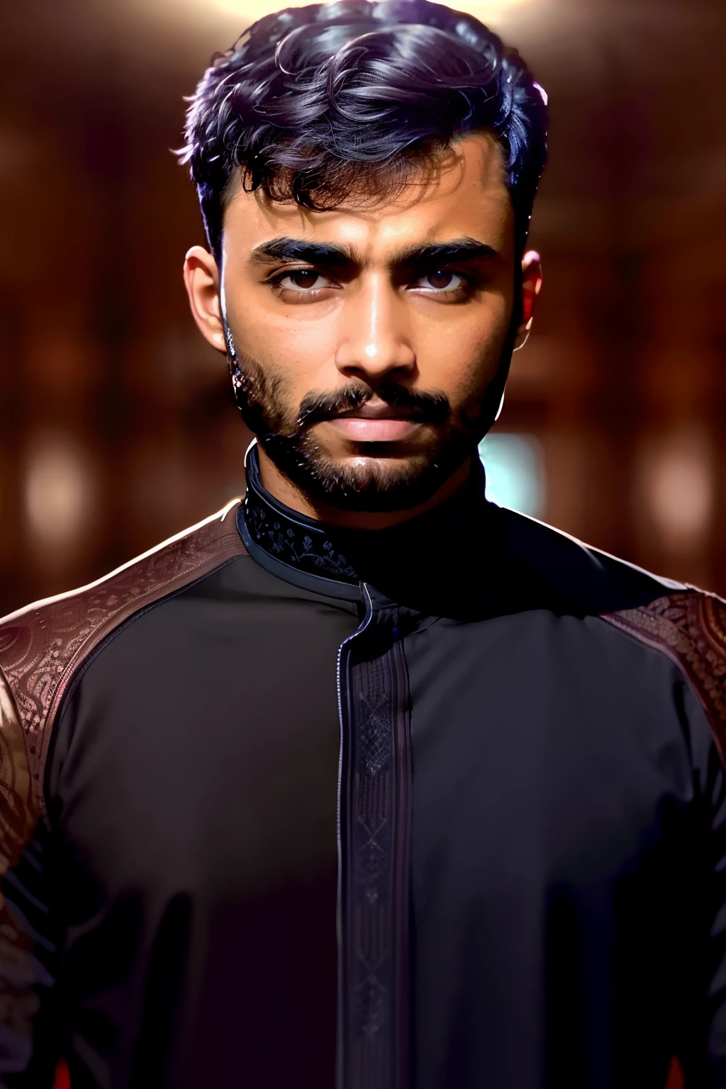 A stunning intricate full color portrait of (SheeroA man:1), Pakistani, brown skin,
wearing a black turtleneck,
epic character composition, perfect eyes,
by ilya kuvshinov, alessio albi, nina masic,
sharp focus, natural lighting, subsurface scattering, f2, 35mm, film grain