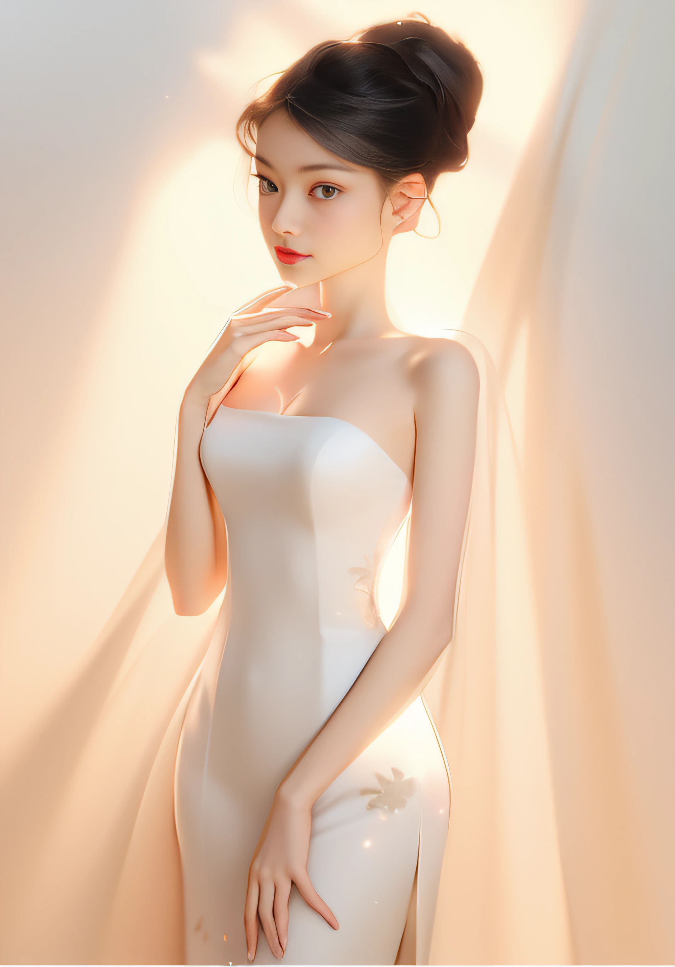 Special clothes58,white dress,pantyhose,green ribbon,striped,, Best quality at best,tmasterpiece,A high resolution,1 busty girl,dingdall effect,realistically,edge lit,two color lights,(highdetailskin:1.2),8k ultra high definition,pure,Dolce,Based on physical rendering,Perfect light and shadow,extremly high detail,Raised sexy,perfect body figure,Extremely beautiful,largeeyes,long eyelasher,The pupil texture is delicate,Perfect pupil quality,tmasterpiece,16k,photore,Bigchest,