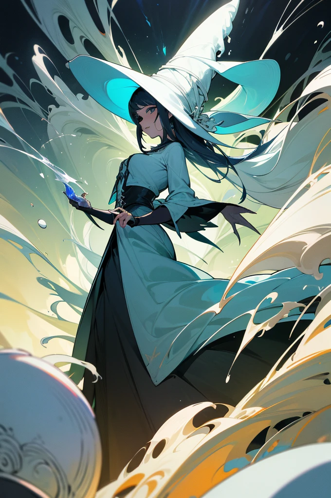 Arte estilo Artist Alex, Alligator Witch with Woman Body, cabelos branco e brilhantes, vestido banco transparente, Corpo inteiro, sombrio, Face a huge boiling cauldron, cem uma caverna, imagem 4k