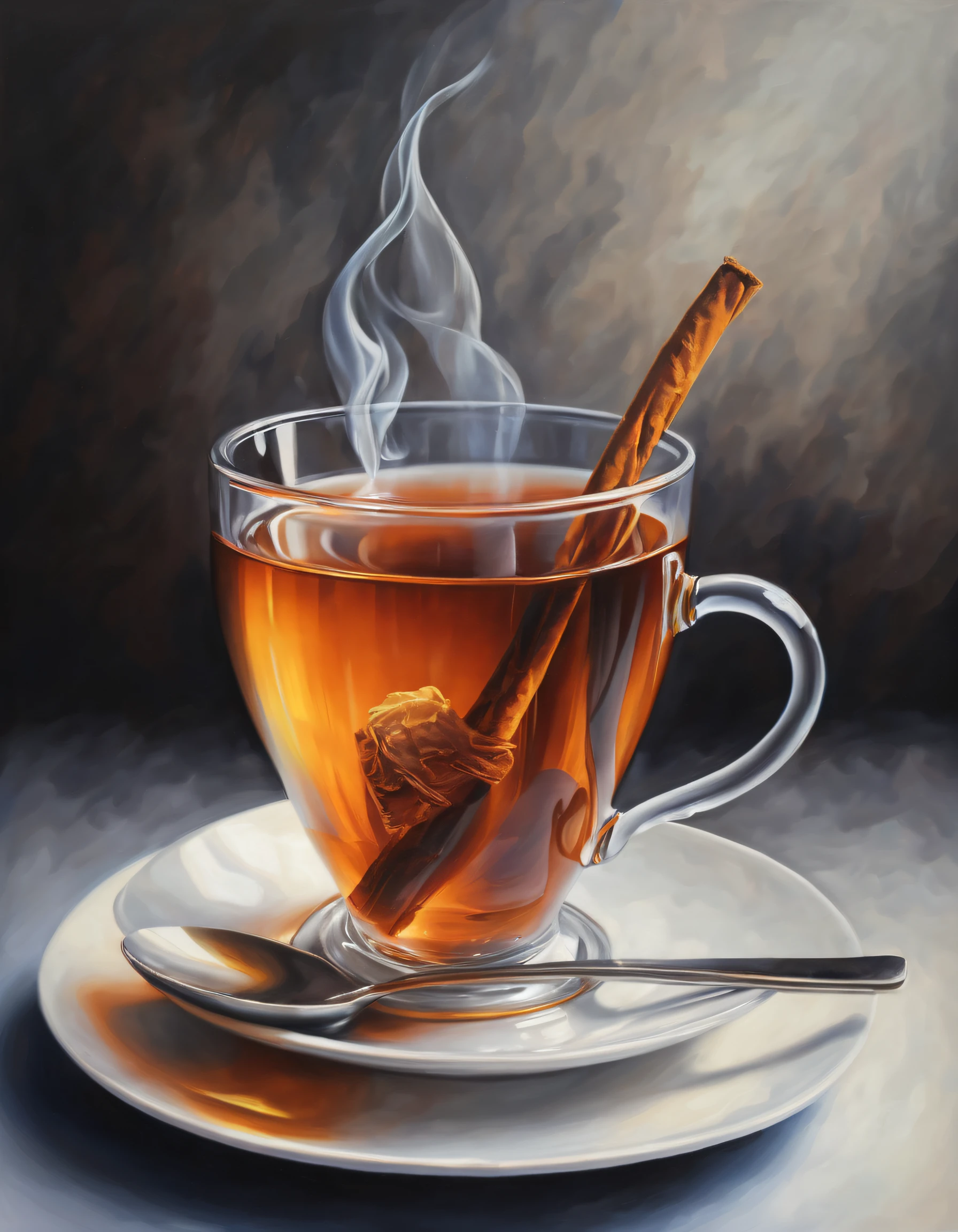 A cup of hot tea,abstract painting,ultra-realistic realism