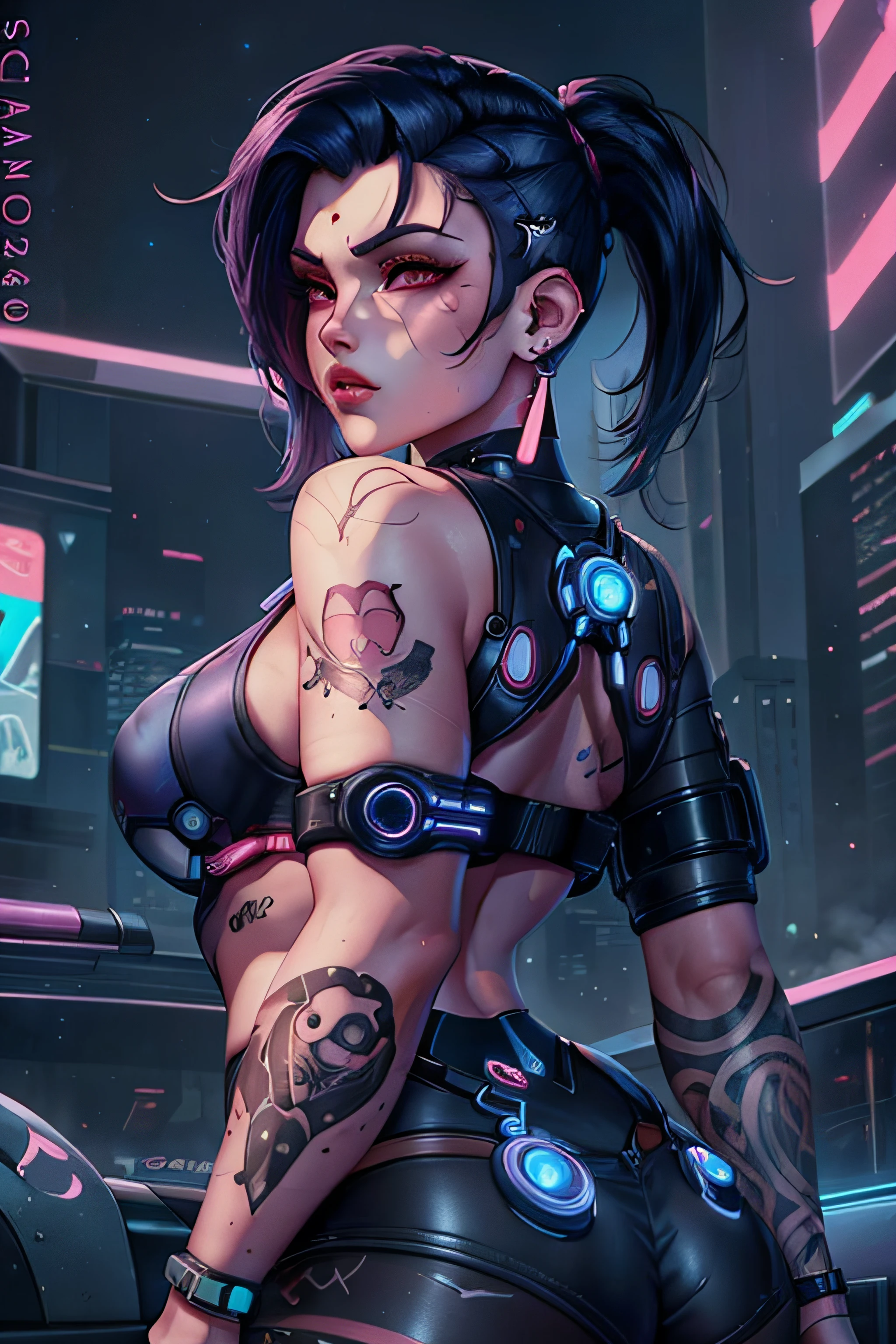 ((nsfw cyber punk Mulher negra de 30 anos)), (qualidade superior、8k、32k、obra prima, NSFW)、The ultra-A high definition、Fotorrealista:1.4、Fotografia RAW, a parte superior do corpo, Figura perfeita encantadora, actionpose:1.2, Moda cyberpunk detalhada, Mundo de Cyberpunk, profundidade de campos, Space station orbiting a dead dwarf star, nsfw