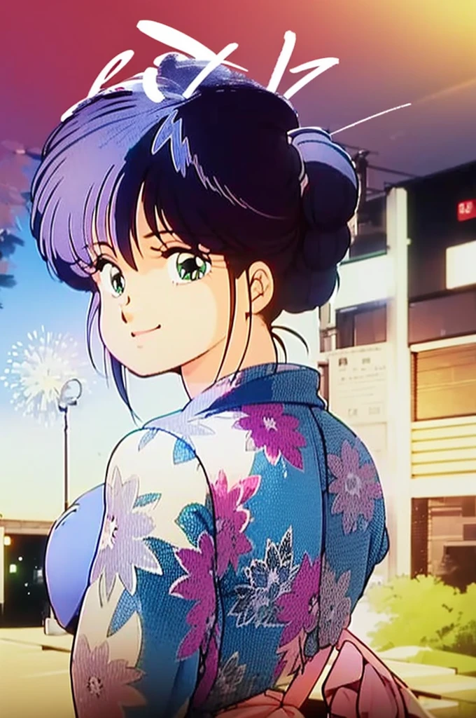 madoka, looking in camera,(((of the highest quality, 8K, masutepiece))), Crisp focus, (Beautiful woman with perfect figure), slender, (Hairstyle:  ass hole up)), ((Kimono: CALA)), Street: 1.2 Highly detailed face and skin texture Detailed eyes Double eyelids Random posture, (Smile),Super cute Japan person,Super Beautiful Japan Girl, Realistic face, 二重まぶた,Smile,Summer festival , At sunset , Beautiful teeth , firework background, dskbnbk,