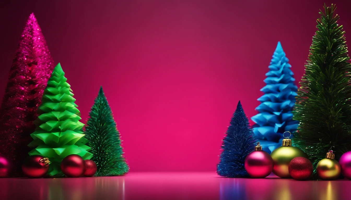 A vibrant and modern background showcasing a gradient of bright and bold Christmas colors, like hot pink, lime green, and electric blue, adding a contemporary twist to the holiday season