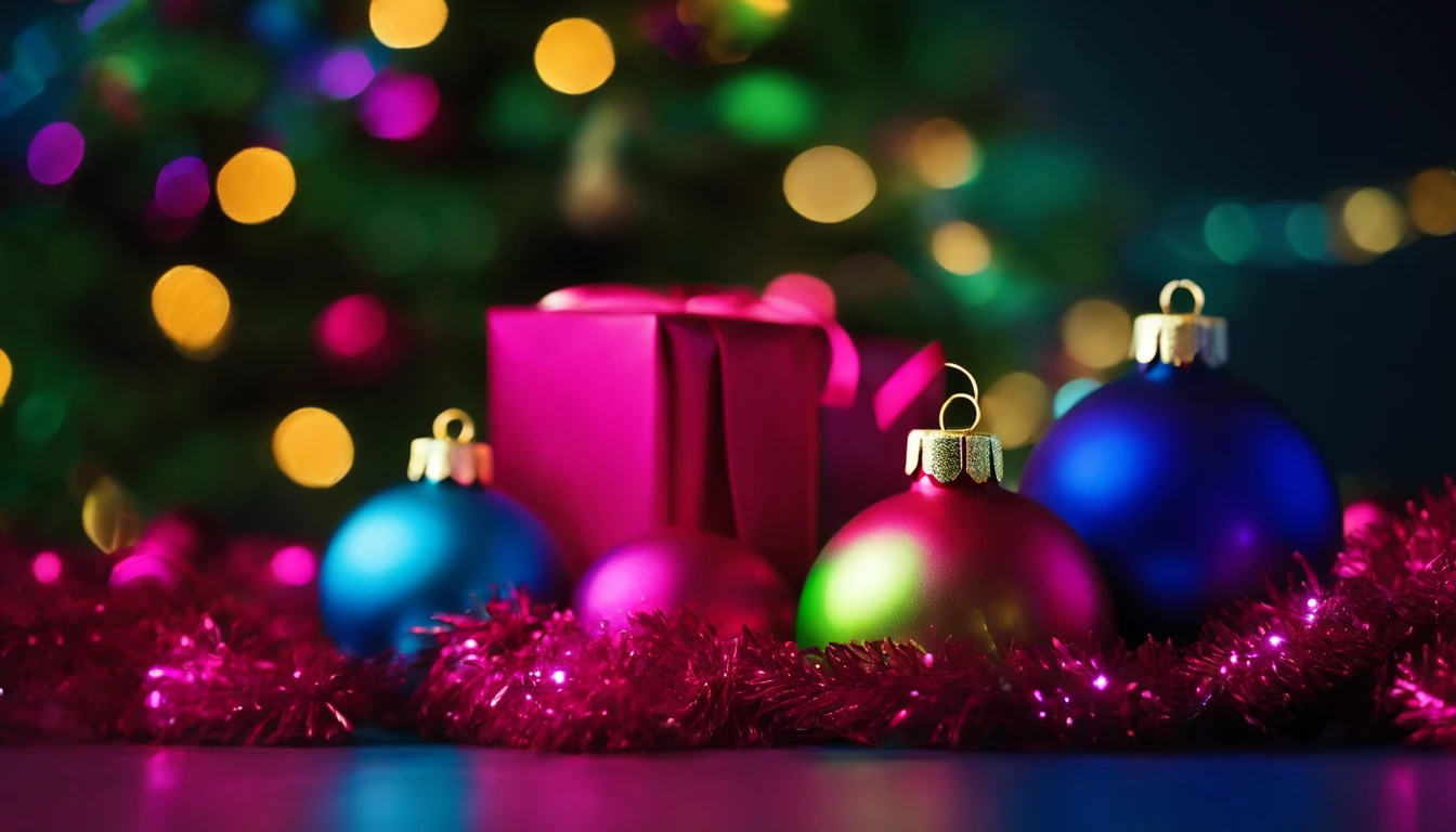 A vibrant and modern background showcasing a gradient of bright and bold Christmas colors, like hot pink, lime green, and electric blue, adding a contemporary twist to the holiday season