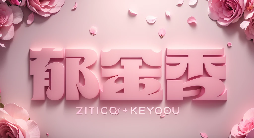 Text made of pink petals,Pink lettering,Petal-wrapped texture,pink back ground,There are scattered petals all around,ssee-through,depth of fields,Studio lighting,rich details,k hd,high high quality,HD,8K ultra-realistic, k hd, k hd, 8K ,