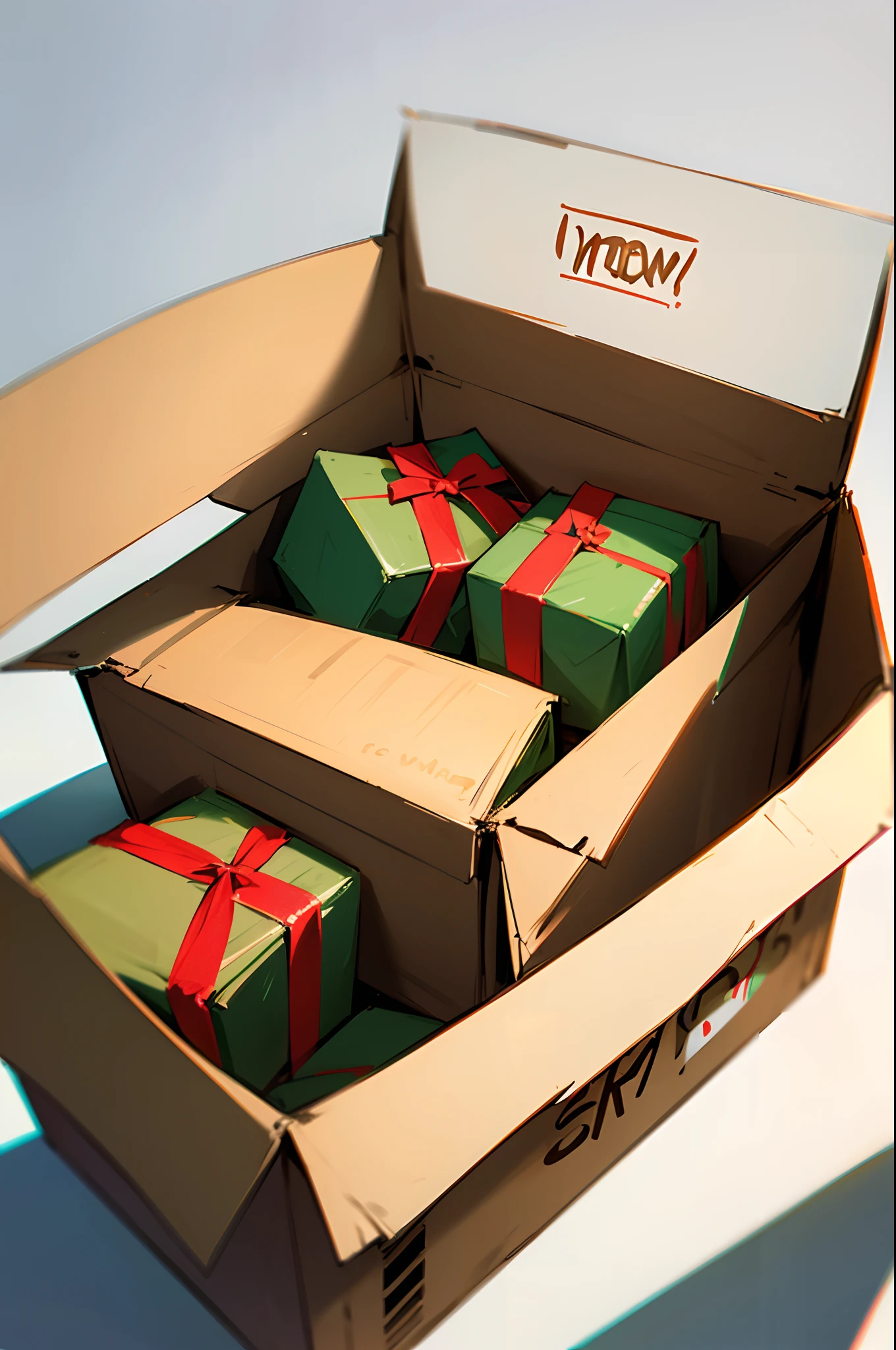 cardboard box written "Merry Christmas"