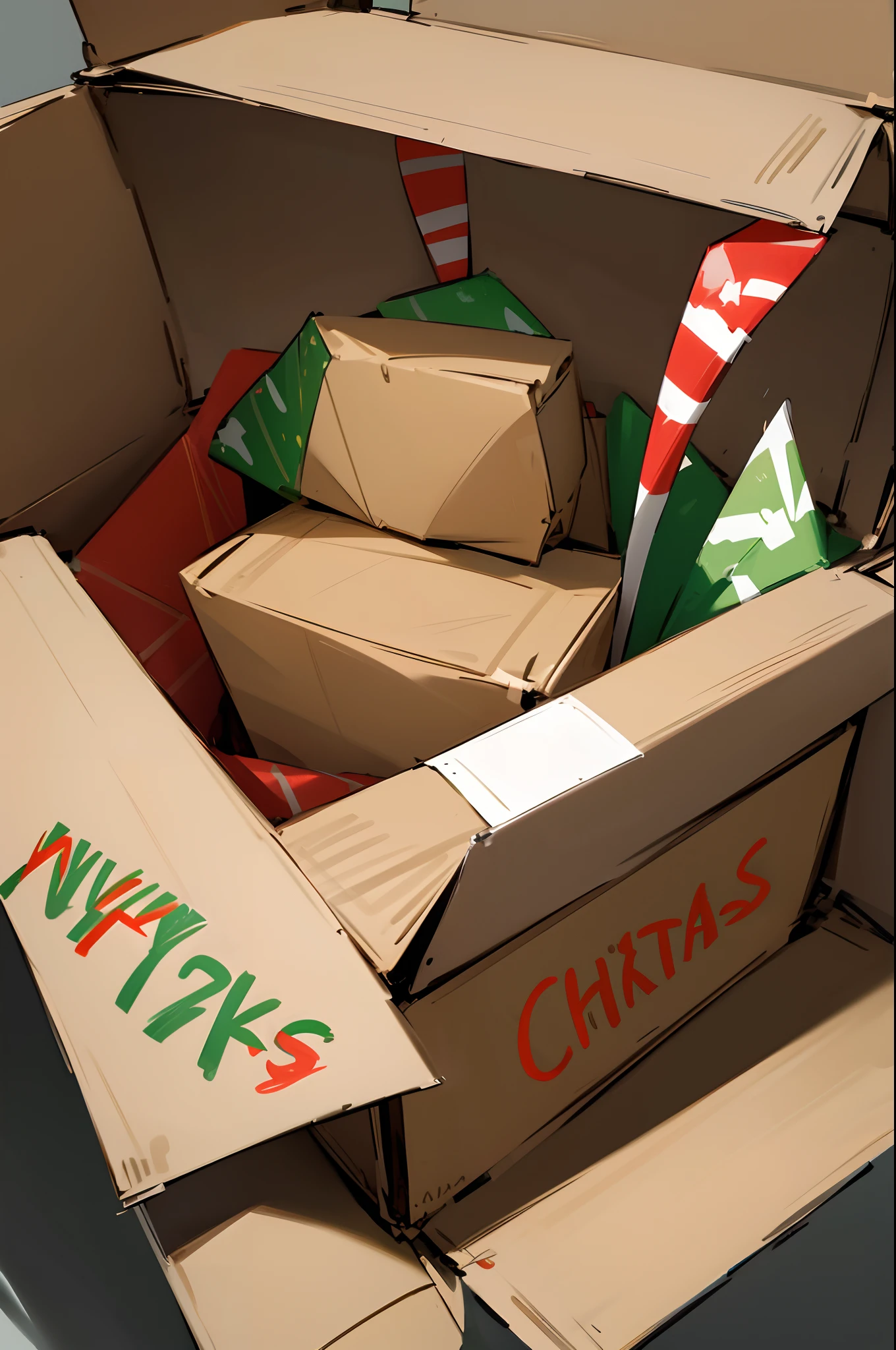 cardboard box written "Merry Christmas"