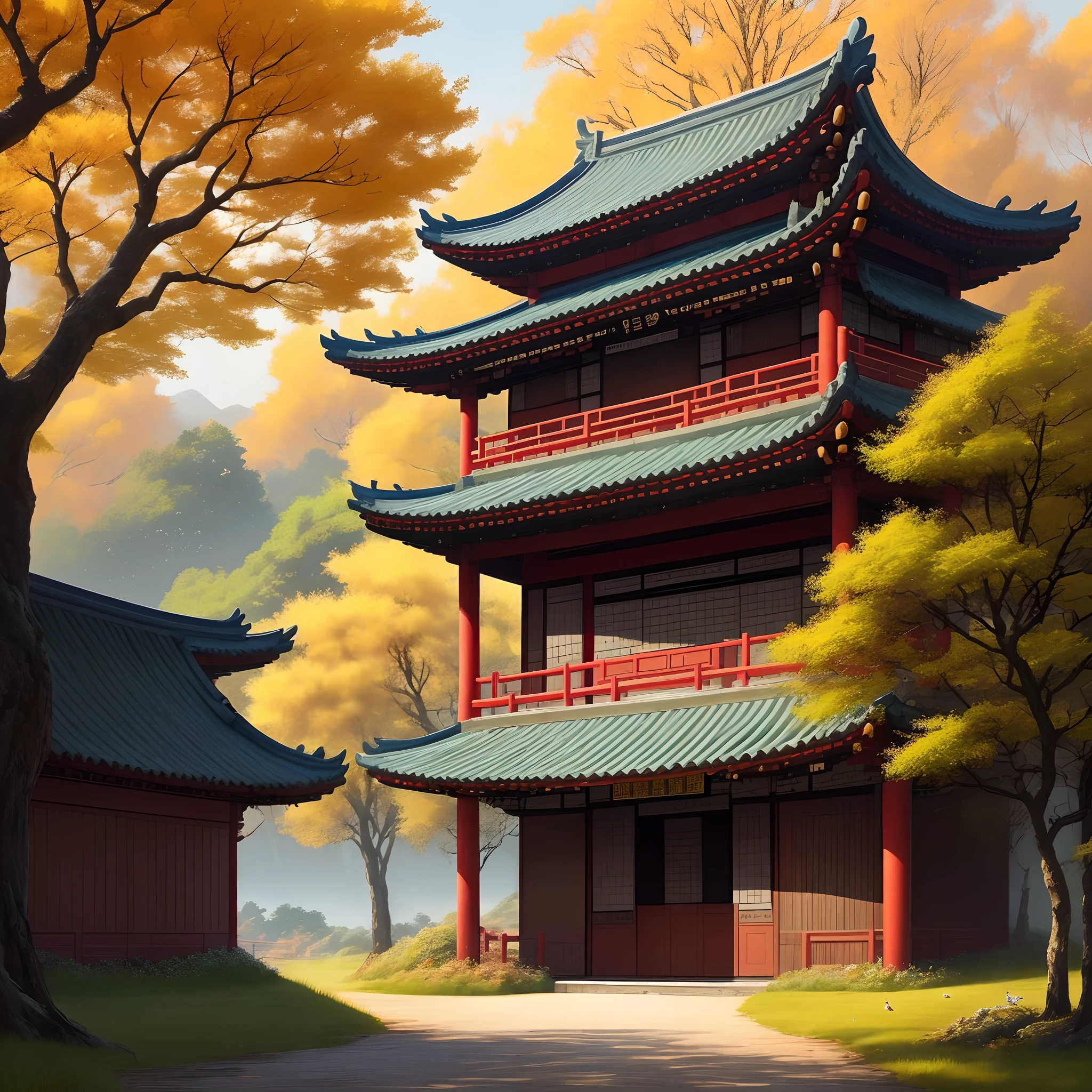 《In autumn, climb the Wugong platform temple and overlook it》- Don Du Fu
After the ancient platform shook,Autumn looks homesick。
Haimen is warm and windy,Jiangcheng horseshoe light。
The grass is blue,The birds of the flat forest are quiet。
Today, the people of the suburbs,I still remember the name of the old palace。
It was created by the famous poet Du Fu of the Tang Dynasty《In autumn, climb the Wugong platform temple and overlook it》。The poem depicts an autumn scene,No feelings for parting were shown。The poet uses the autumn day as the background of the ancient platform,It shows the longing for his hometown。The wind in Haimen is warm,Jiangcheng's horse's hooves are light,A stunning autumn landscape unfolds in front of you。The turquoise grass stretches to the sky,The birds in the flat forest are quiet。At the moment,People who are outside the countryside,Reminiscing about the good old days of the court。The whole poem is set against the backdrop of autumn scenery,It only describes the autumn scenery,There is no excessive emotion involved。