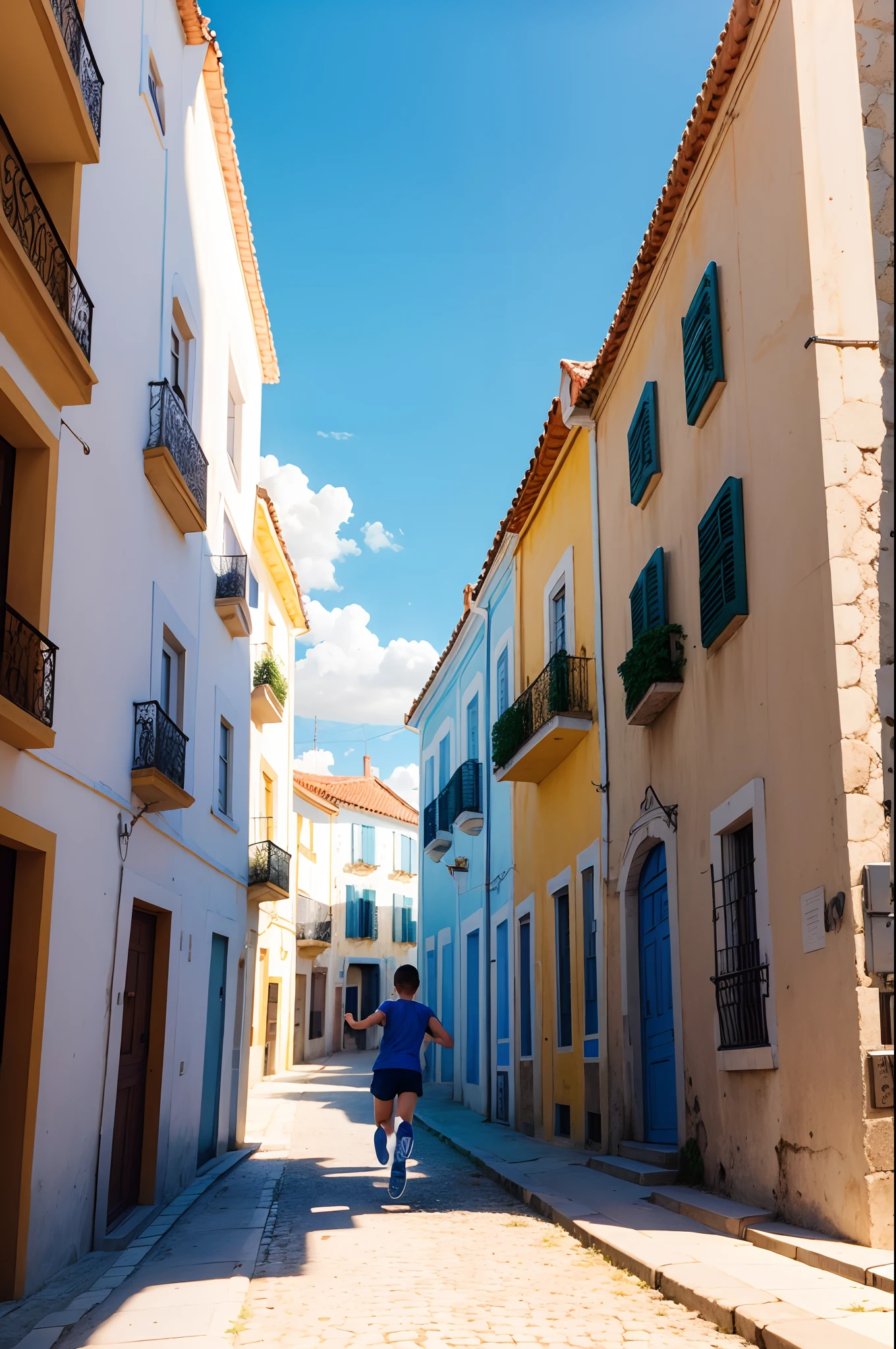 castelo branco, Blue sky with boy running towards --auto