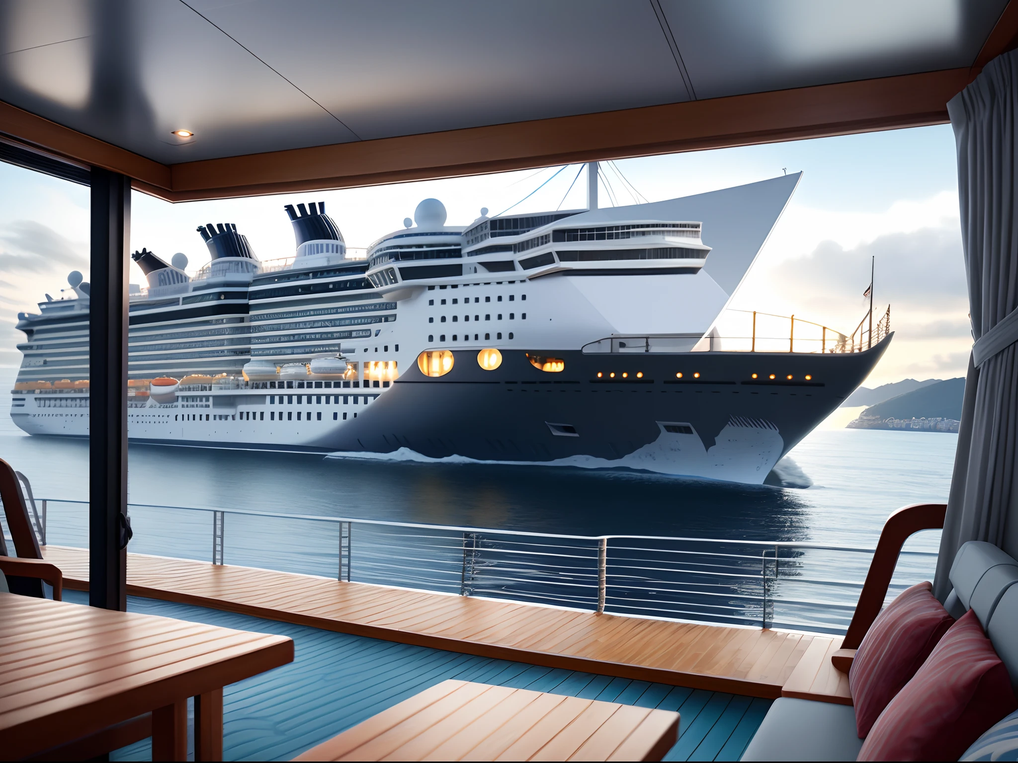 Create a medium cruise, modern, named Ordinary, the main color is blue, with some details in metalic light gray.