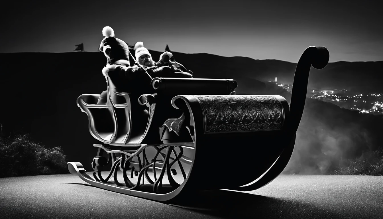 A modern and minimalist background with a simple silhouette of Santa Claus and his sleigh, rendered in black or white against a bright and bold colored backdrop.
