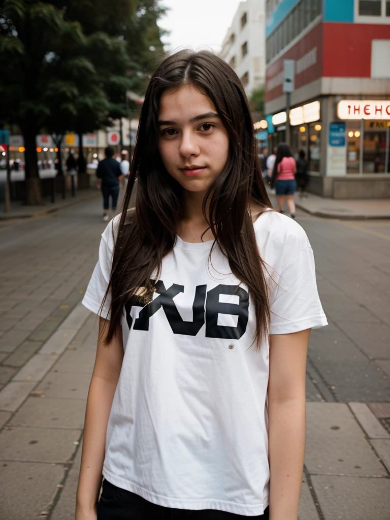 random cinematic portrait cute 18 years old girl straight hair in street