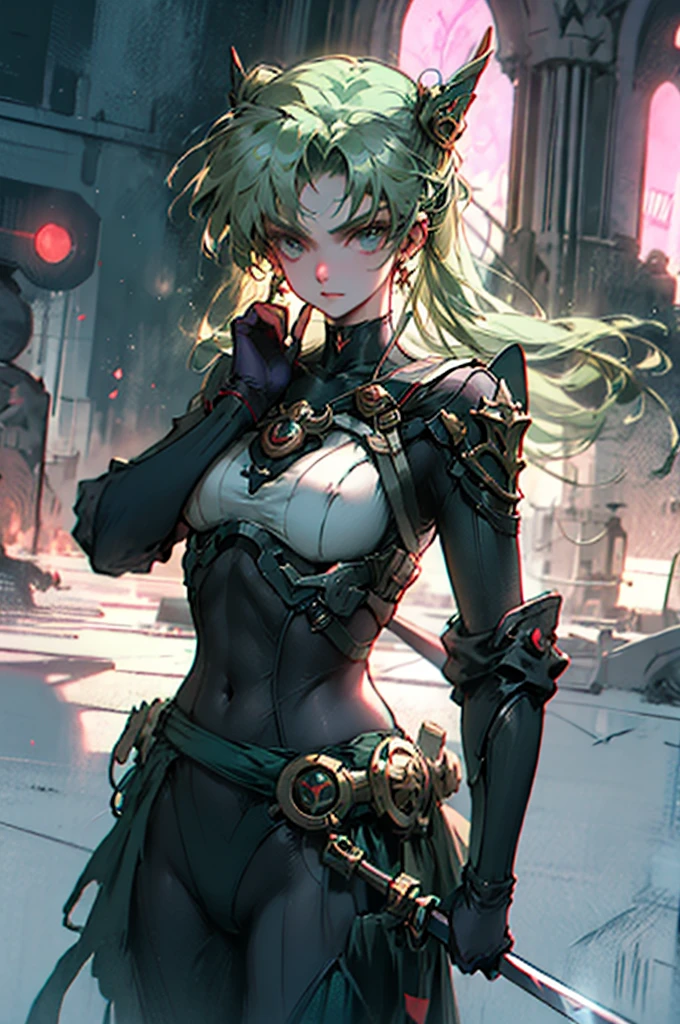 Female, Green Hair, Look at Viewer, take grant sword