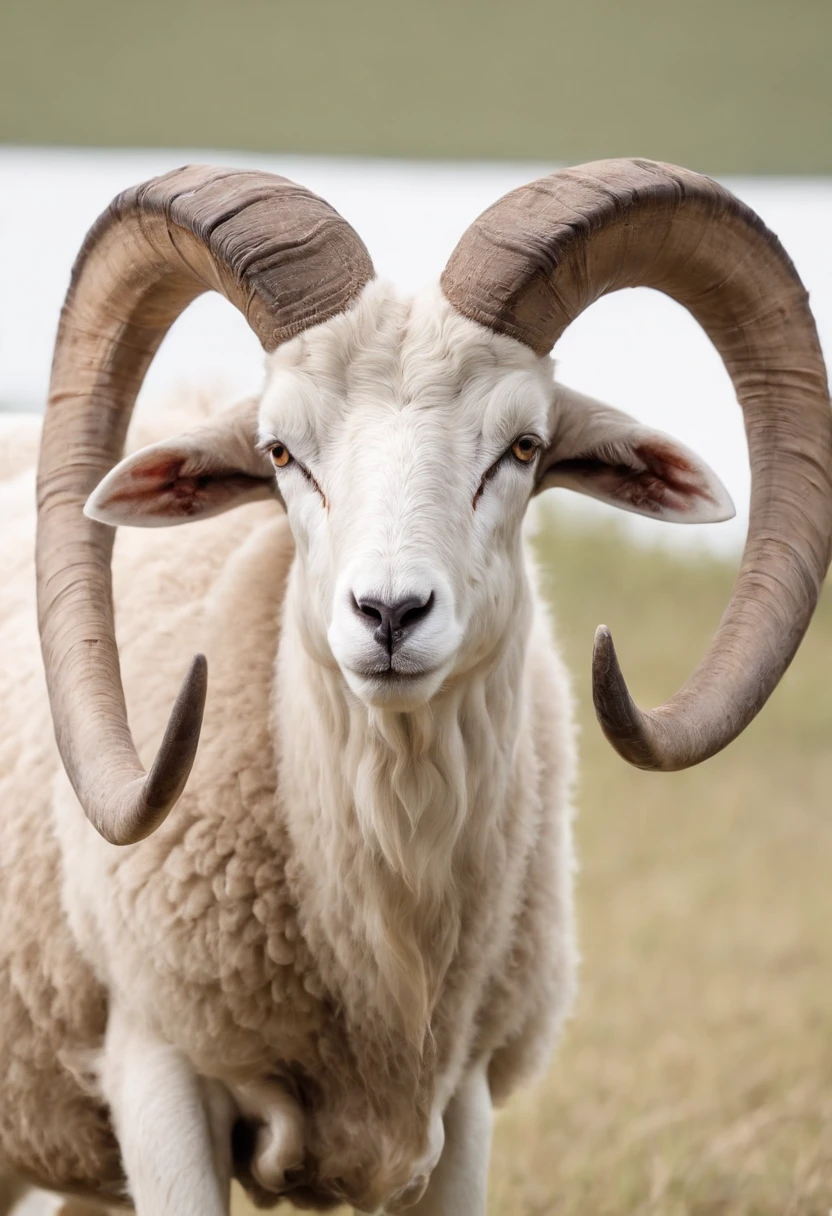 araffe with large horns standing in front of a white background, ram antlers, ram horns, ram sheep robot, sheep, horned ram goddess, big horn, big horns, white horns from eyebrows, ram skull, best on adobe stock, hybrid animal, battle ram, gold ram horns, goat, by Dietmar Damerau, huge horns, a horned