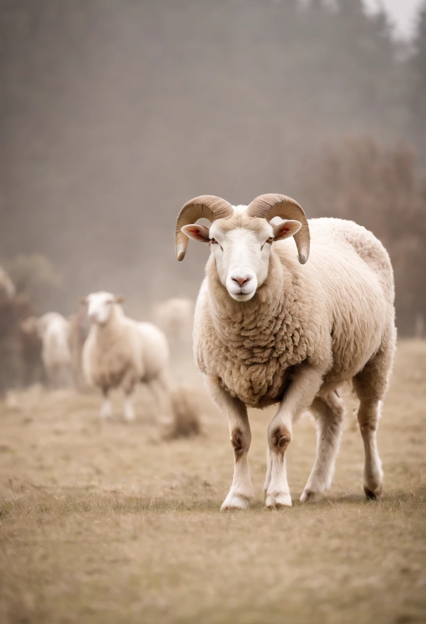 white sheep walking behind a light brown ram