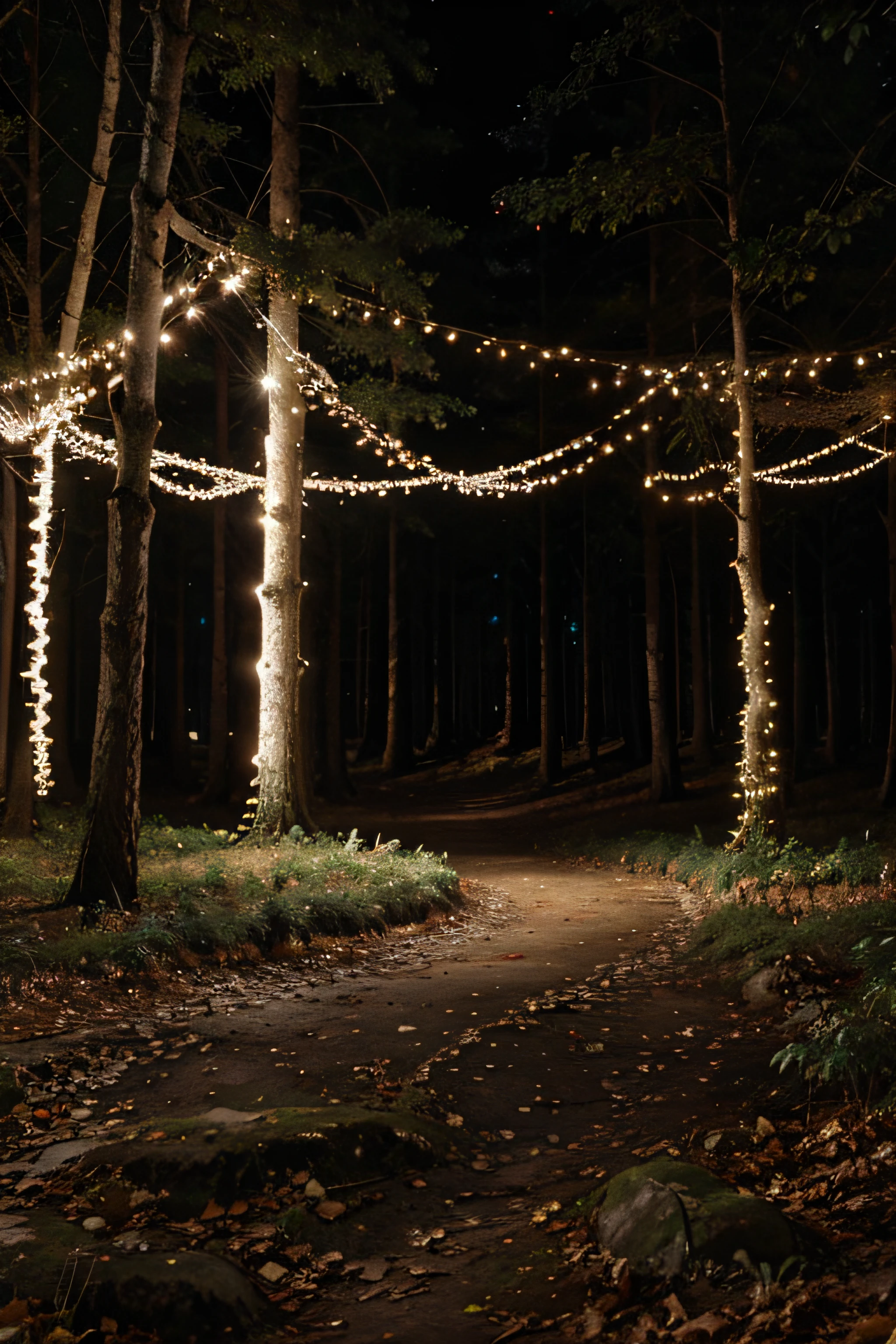 Forest decked out with Christmas decoration