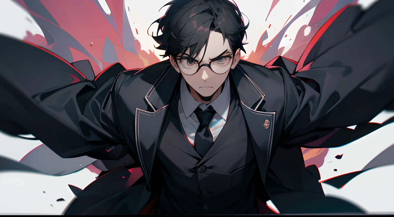 From a distance, his whole body trembled, and he wore black-rimmed glasses,The expression is panicked,