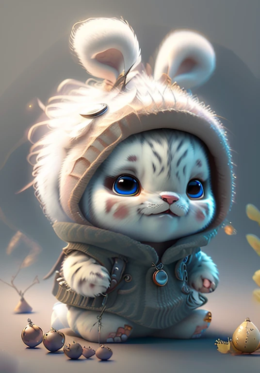 cute tiny hyperrealistic white tiger with different color eyes waring a necklace, Chibi, adorable and fluffy, logo design, cartoon, cinematic lighting effect, charming, 3D vector art, cute and quirky, fantasy art, bokeh, hand-drawn, digital painting, soft lighting, isometric style, 4K resolution, photorealistic rendering, highly detailed clean, vector image, photorealistic masterpiece, professional photography, simple space backdrop, flat white background, isometric, vibrant vector