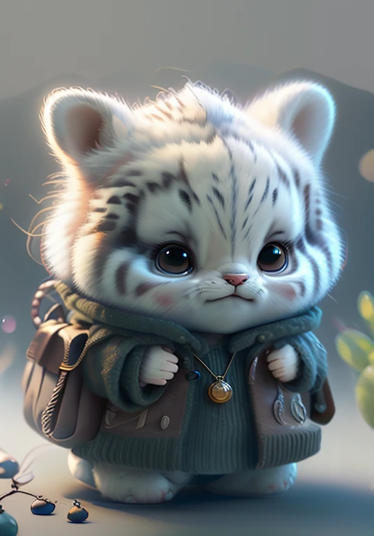 cute tiny hyperrealistic white tiger with different color eyes waring a necklace, Chibi, adorable and fluffy, logo design, cartoon, cinematic lighting effect, charming, 3D vector art, cute and quirky, fantasy art, bokeh, hand-drawn, digital painting, soft lighting, isometric style, 4K resolution, photorealistic rendering, highly detailed clean, vector image, photorealistic masterpiece, professional photography, simple space backdrop, flat white background, isometric, vibrant vector