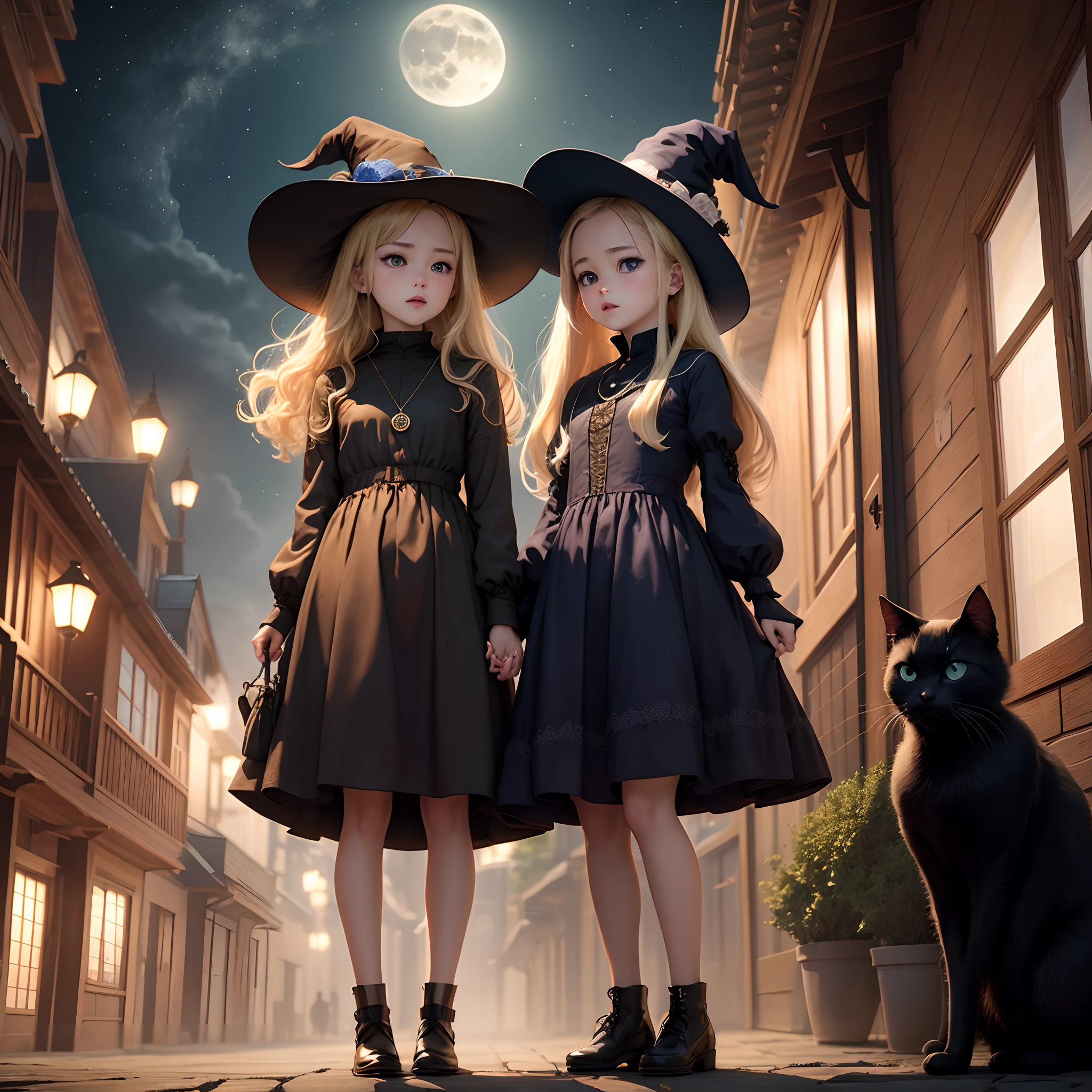 Halloween night in 1968, two little girls walking in the night