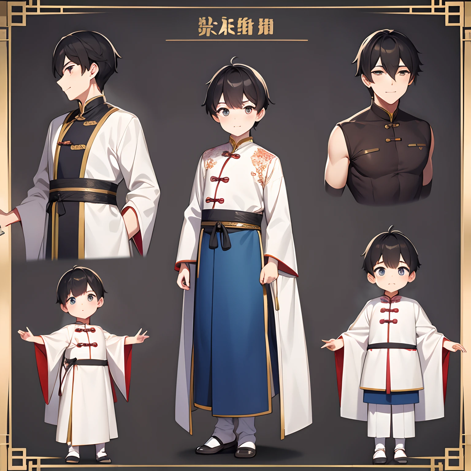 10 generations male child cute face chinese clothes 1 persons Full body illustration