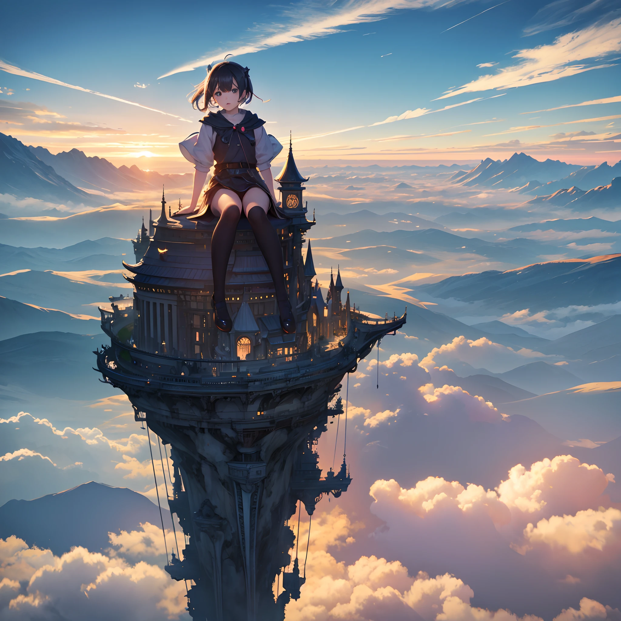 ​masterpiece,Top image quality,hight resolution,imagem 4k,Fantastic worldview,Fantasia,Ruined cityscape,独奏, Girl,