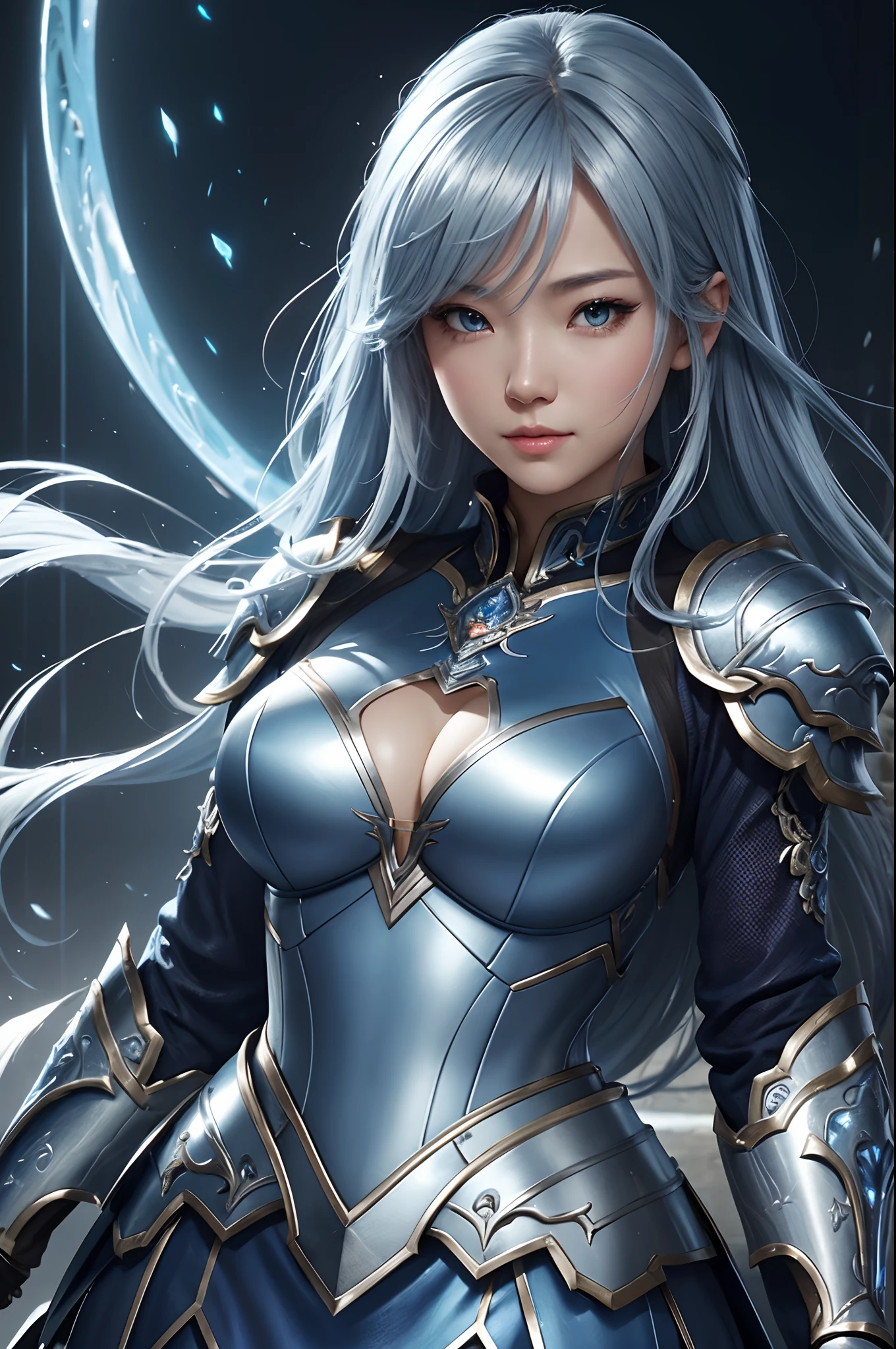 8K,Close-up of a woman in a silver and blue dress、 Chengwei Pan on Artstation、 Yang J 作、 Detailed fantasy art、Stunning character art、 Fan Art Best Art Station、 Magnificent exquisite character art、 Beautiful armor、Highly detailed Artgerm、 Detailed Digital Animation Art、 Artgerm on ArtStation Pixiv、 Girl in Armor,