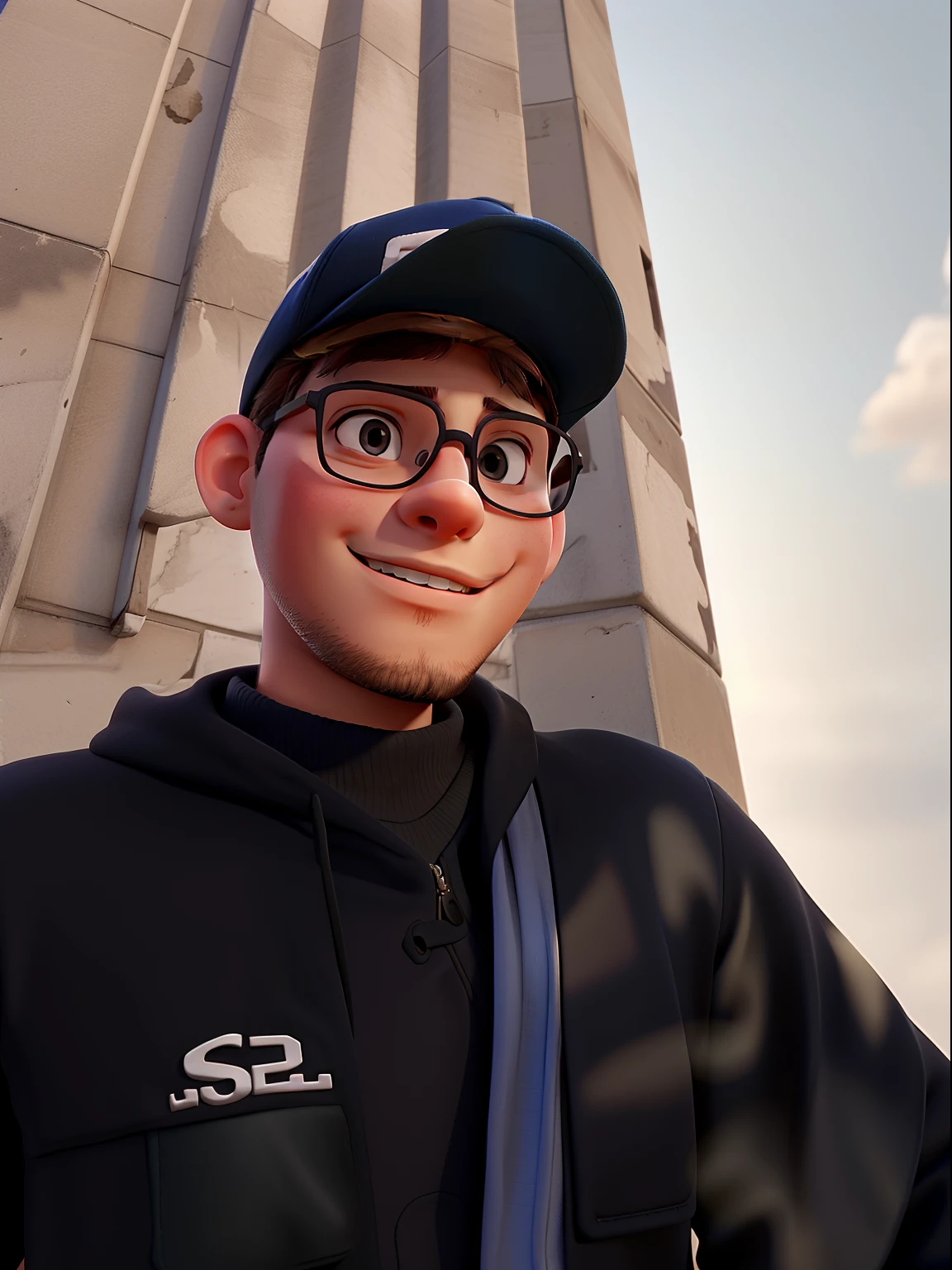 A young man with a cap and glasses