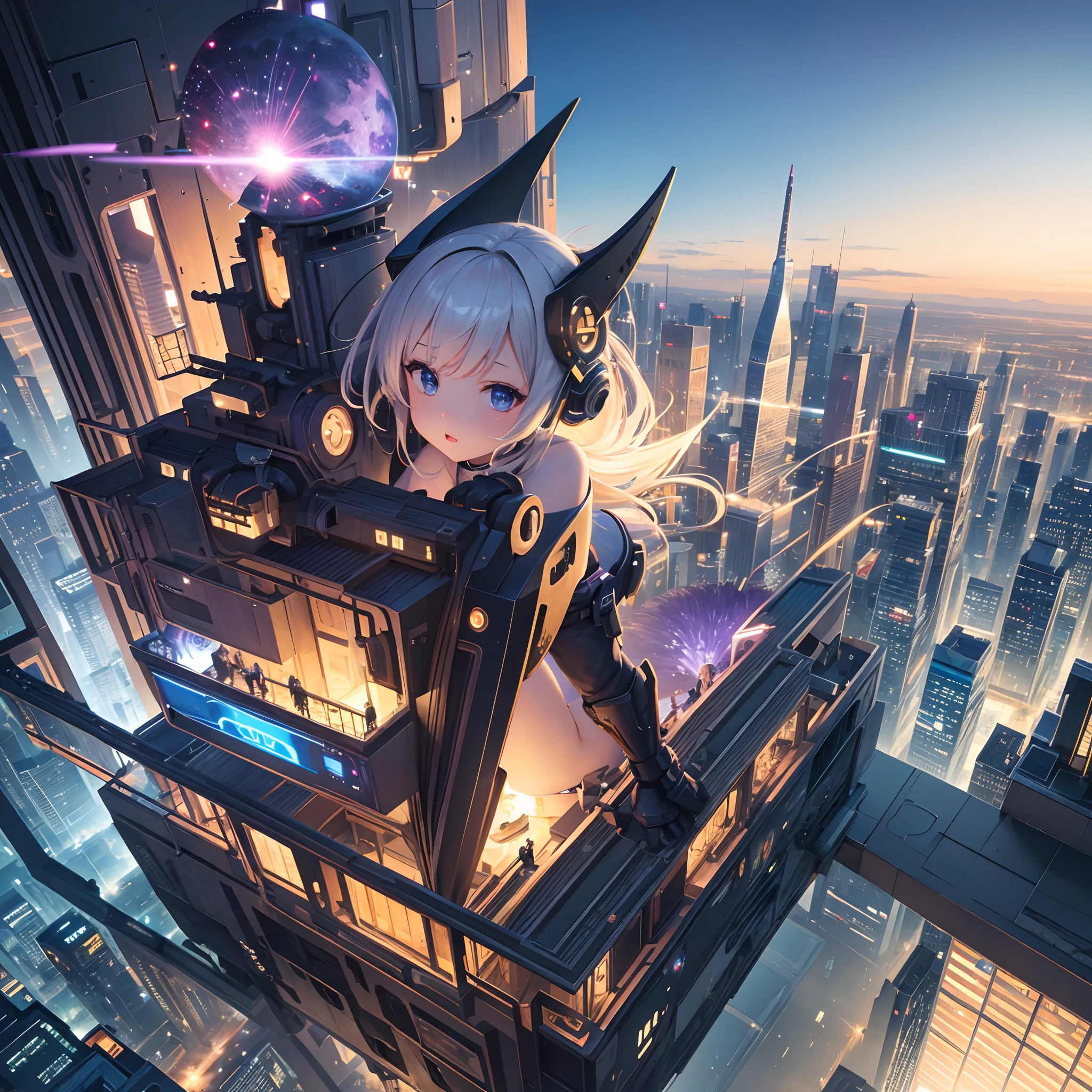 ​masterpiece,Top image quality,hight resolution,imagem 4k,Fantastic worldview,A city scape,near future,The Cyber World,独奏, Girl,