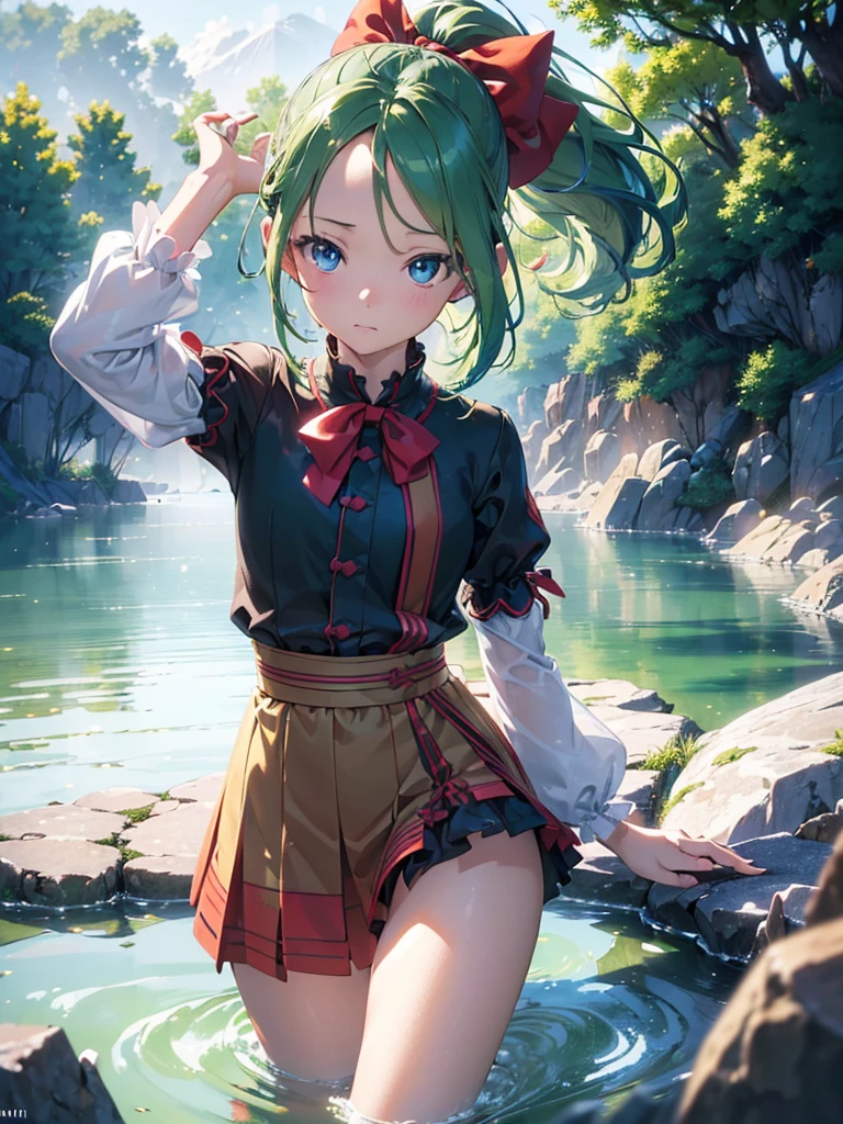 masutepiece, Best Quality, (the Extremely Detailed CG Unity 8K Wallpapers), (Best Quality), (Best Illustrations), (Best Shadows),
(((Particle effect))), Isometric 3D, Octane Rendering, Ray tracing, super detailed,
photographrealistic, Sense of depth, Absurd resolution, High resolution, 8K, 4K, detail, Best Quality, (Raw photo, Best Quality, masters:1.2), (Realistic, Photorealsitic:1.37), ultra-detailliert,
((((Tina Branford)))), ((1little girl)), , (((deepgreen hair))), (deep blue eyes), ((Forehead)), (ponytail), big red ribbon,