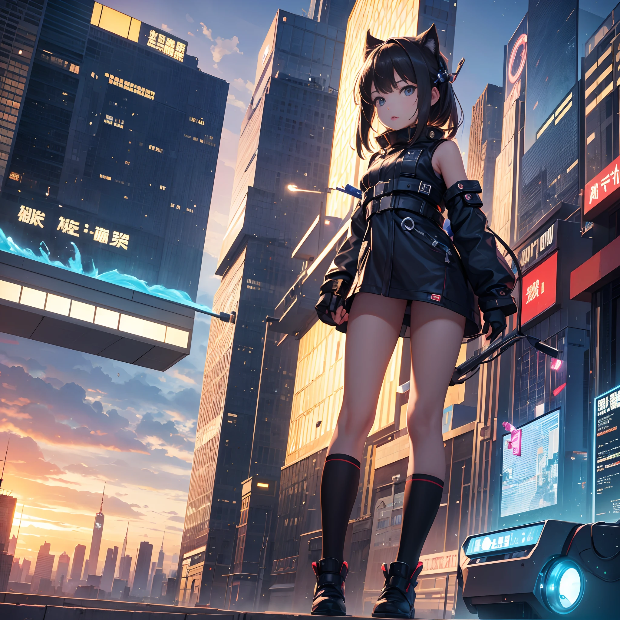 ​masterpiece,Top image quality,hight resolution,imagem 4k,Fantastic worldview,A city scape,The Cyber World of the Near Future,独奏, Girl,