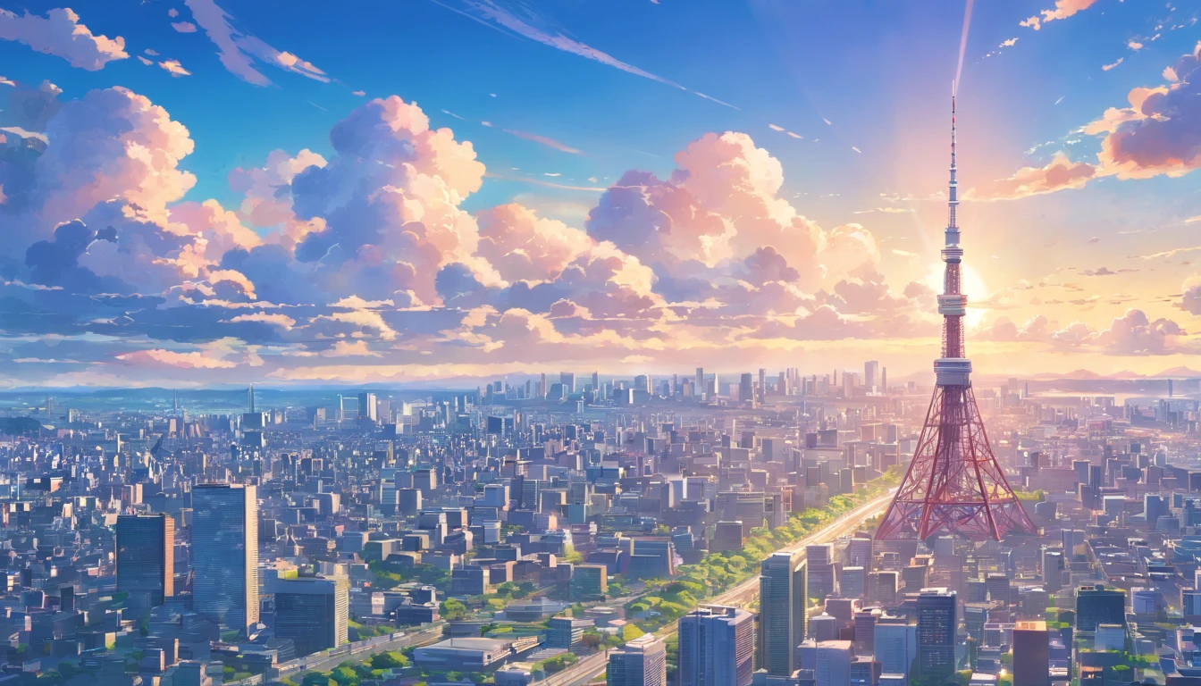 Tokyo city in the daytime, Landscape View, Blue clouds, In the sky