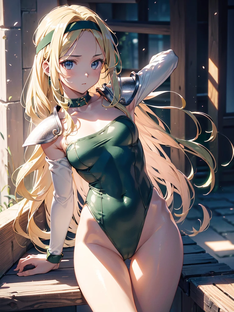 masutepiece, Best Quality, (the Extremely Detailed CG Unity 8K Wallpapers), (Best Quality), (Best Illustrations), (Best Shadows), 
 (((Particle effect))), Isometric 3D, Octane Rendering, Ray tracing, super detailed,

photographrealistic, Sense of depth, Absurd resolution, High resolution, 8K, 4K, detail, Best Quality, (Raw photo, Best Quality, masters:1.2), (Realistic, Photorealsitic:1.37), ultra-detailliert,

((((Celes Chere)))), ((1little girl)), yo, (Blonde longhair), (Loosening perm), ((Forehead)), (((dark Green Leotard))), Yellow pants, (((White armor))), (((Hairband))), (black eyes), (Waist belt), ((middle chest)), Soft skin, (White cloak), ((a beauty girl)), light skinned, ((very long Sword)),