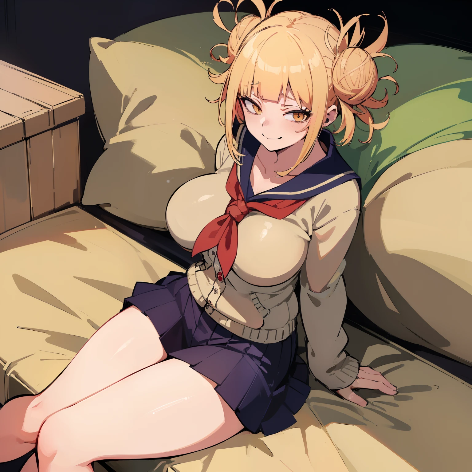 ((((masutepiece, Best Quality, High resolution)))), From  above,1girl in, Looking at Viewer, lightsmile, (Breast Focus), huge-breasted, (Breasts out:1.2), during night, (Sexy pink underwear), (Masturbation:1.3)
